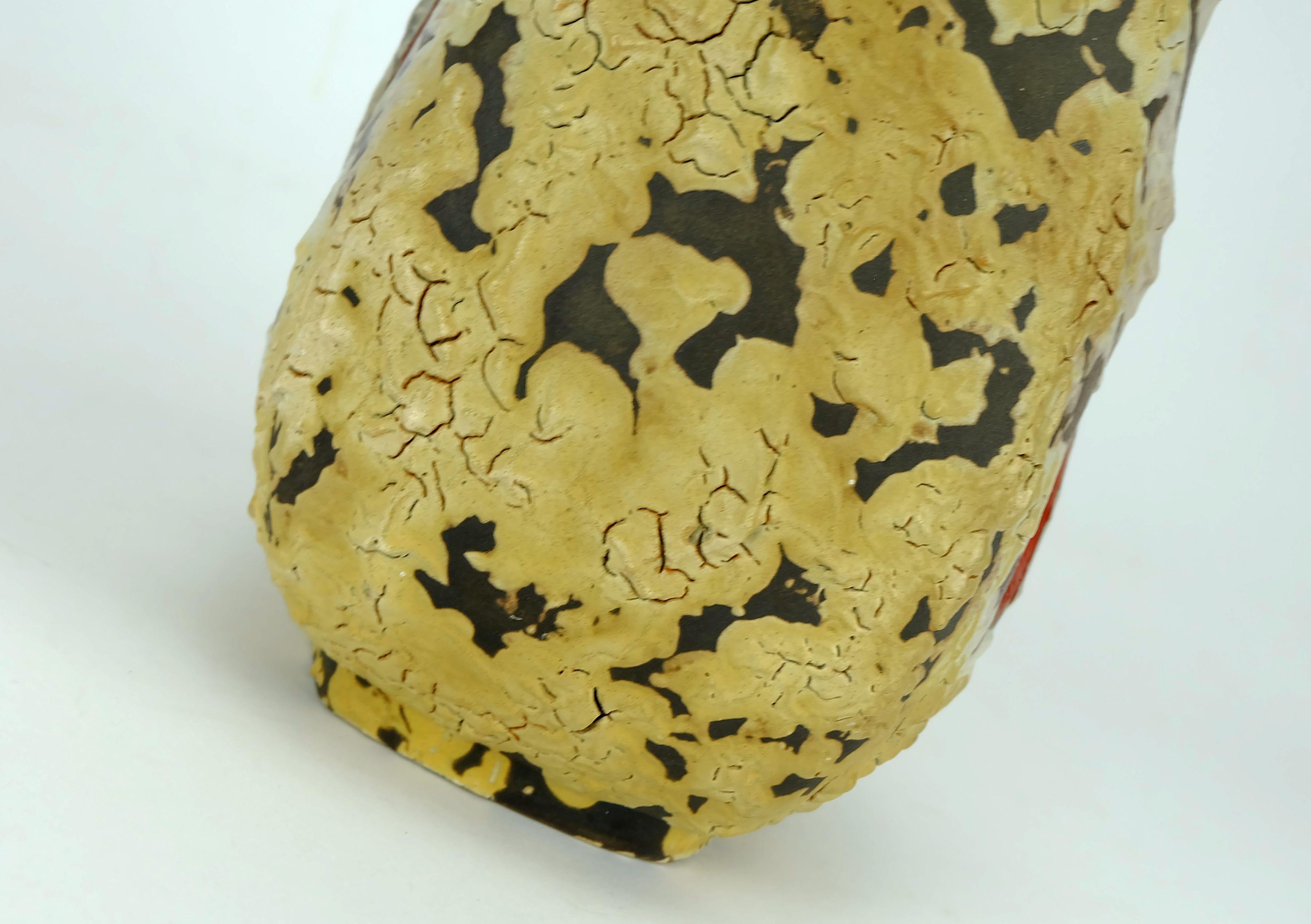 Ceramic mid century fat lava VASE es-keramik WGP brown beige glaze red leaf pattern For Sale