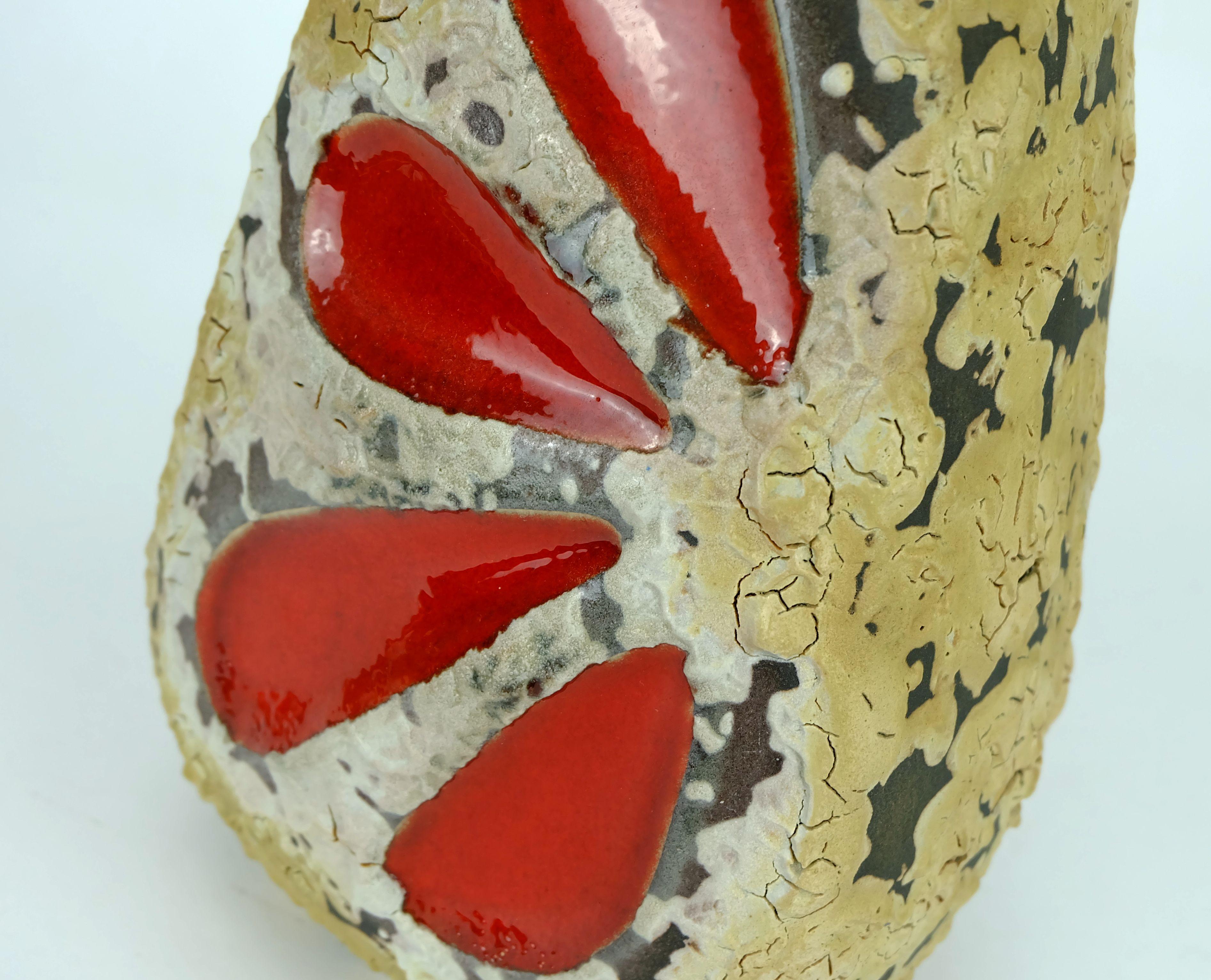 mid century fat lava VASE es-keramik WGP brown beige glaze red leaf pattern For Sale 1
