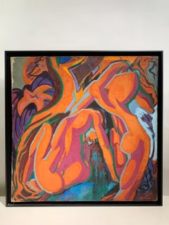 Mid-Century Fauvist Expressionist Oil Painting of Nudes signed "G. Bordier"