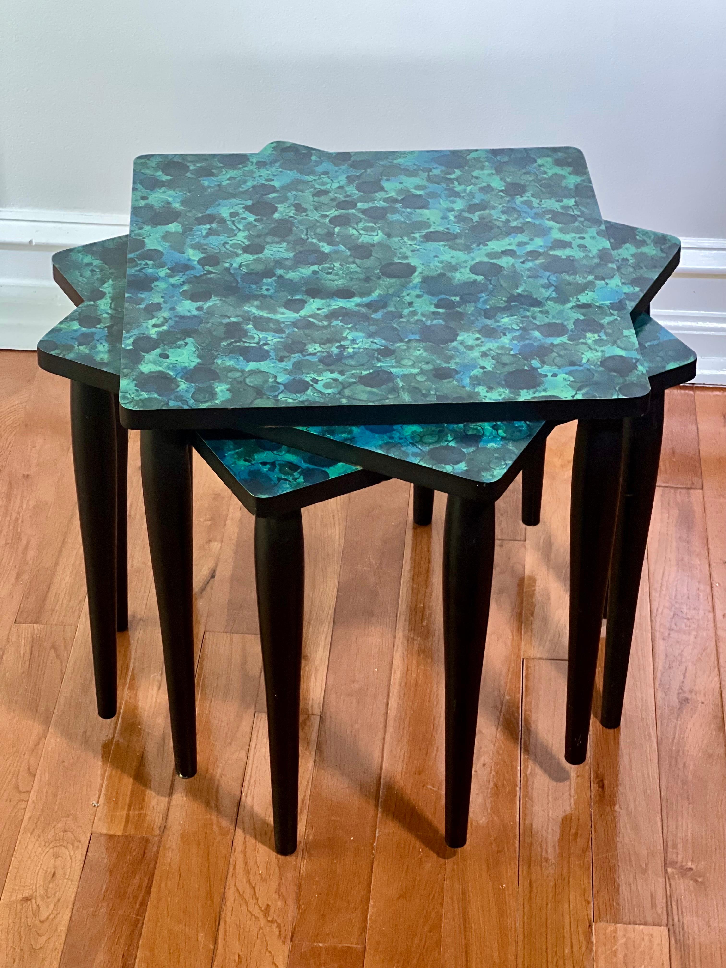 Mid-Century Modern Midcentury Faux Agate Laminate Stacking Tables For Sale