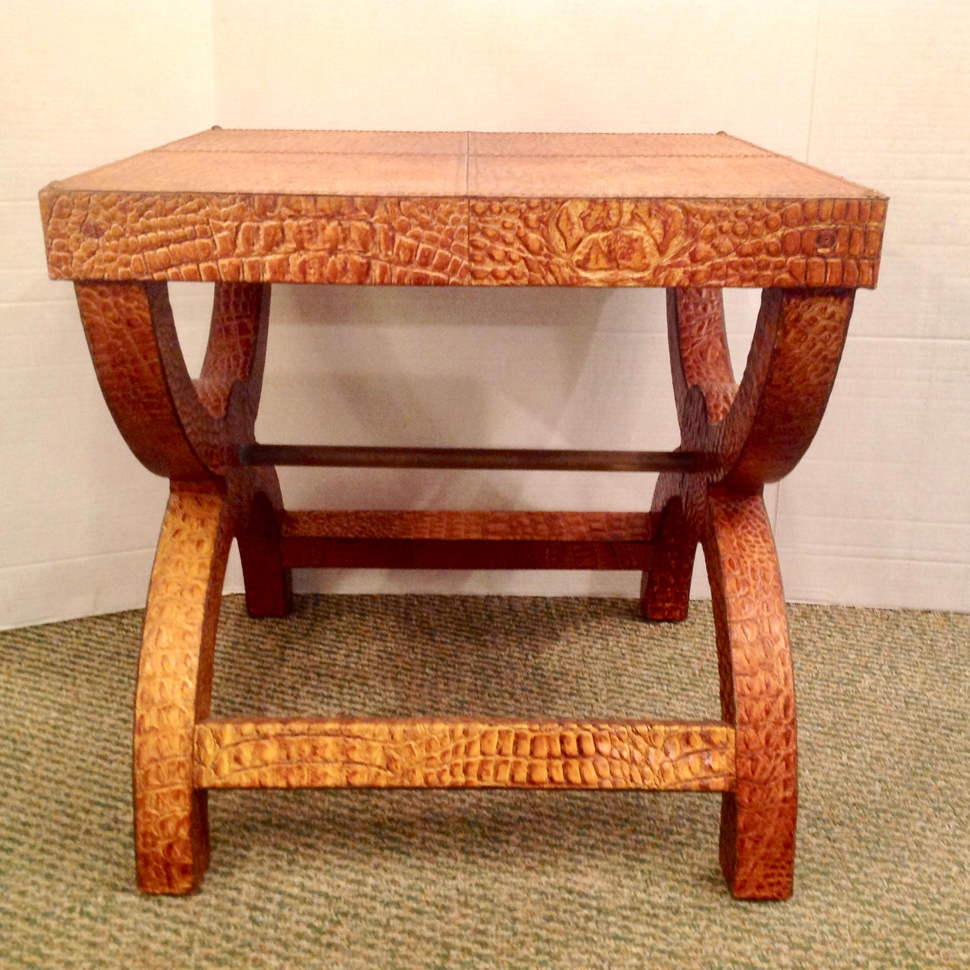 20th Century Midcentury Faux Alligator Bench