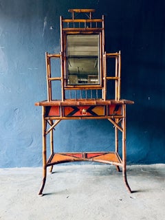 Mid-Century Faux Bamboo And Rattan Dressing Table