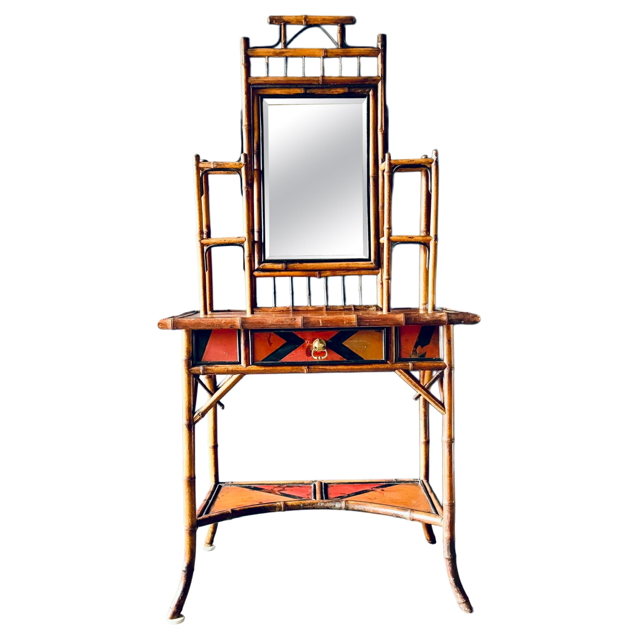 Mid-Century Faux Bamboo And Rattan Dressing Table