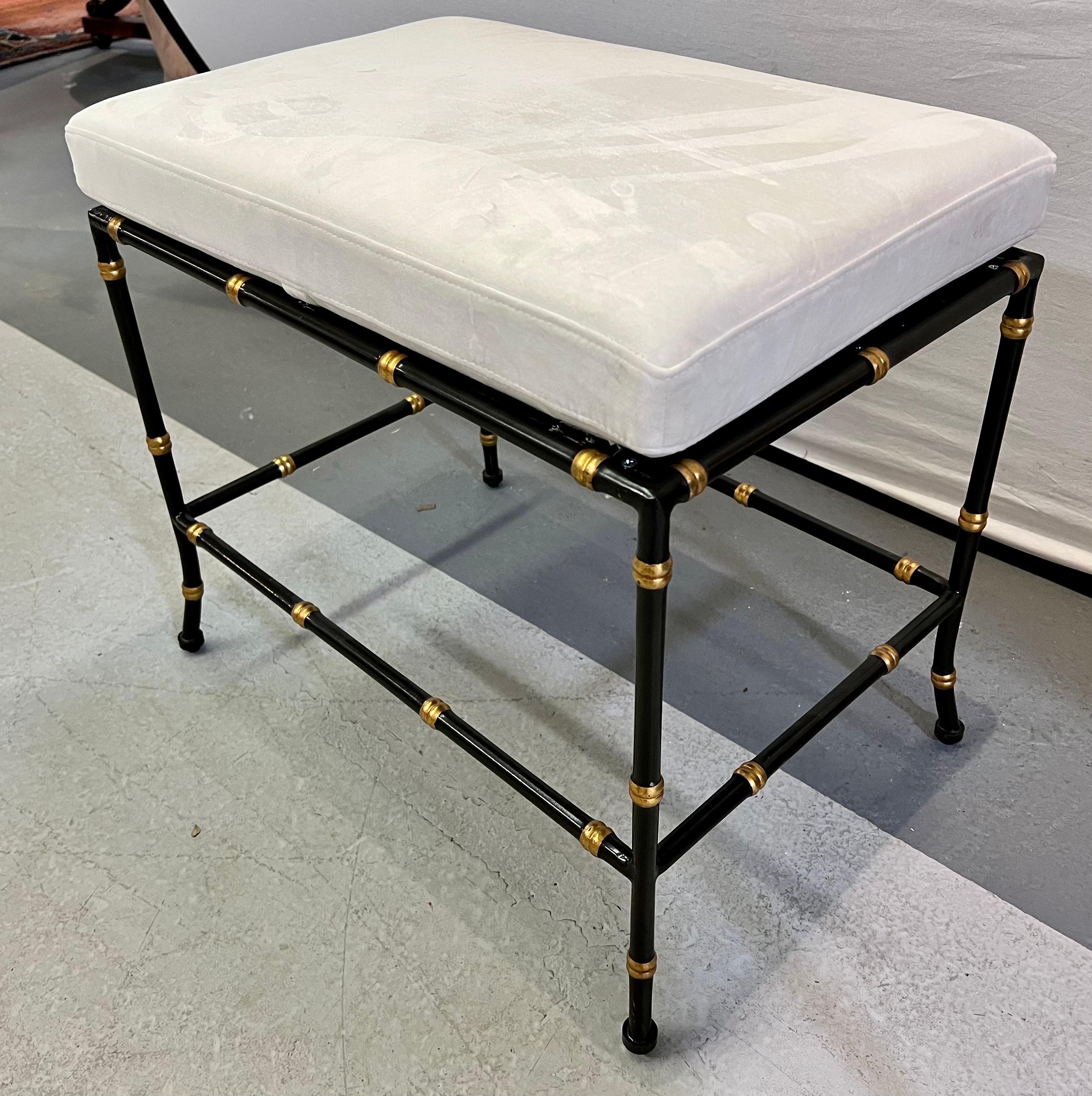 Mid-Century Modern Mid Century Faux Bamboo Black and Gold Hand Painted Footstools Ottomans Tables