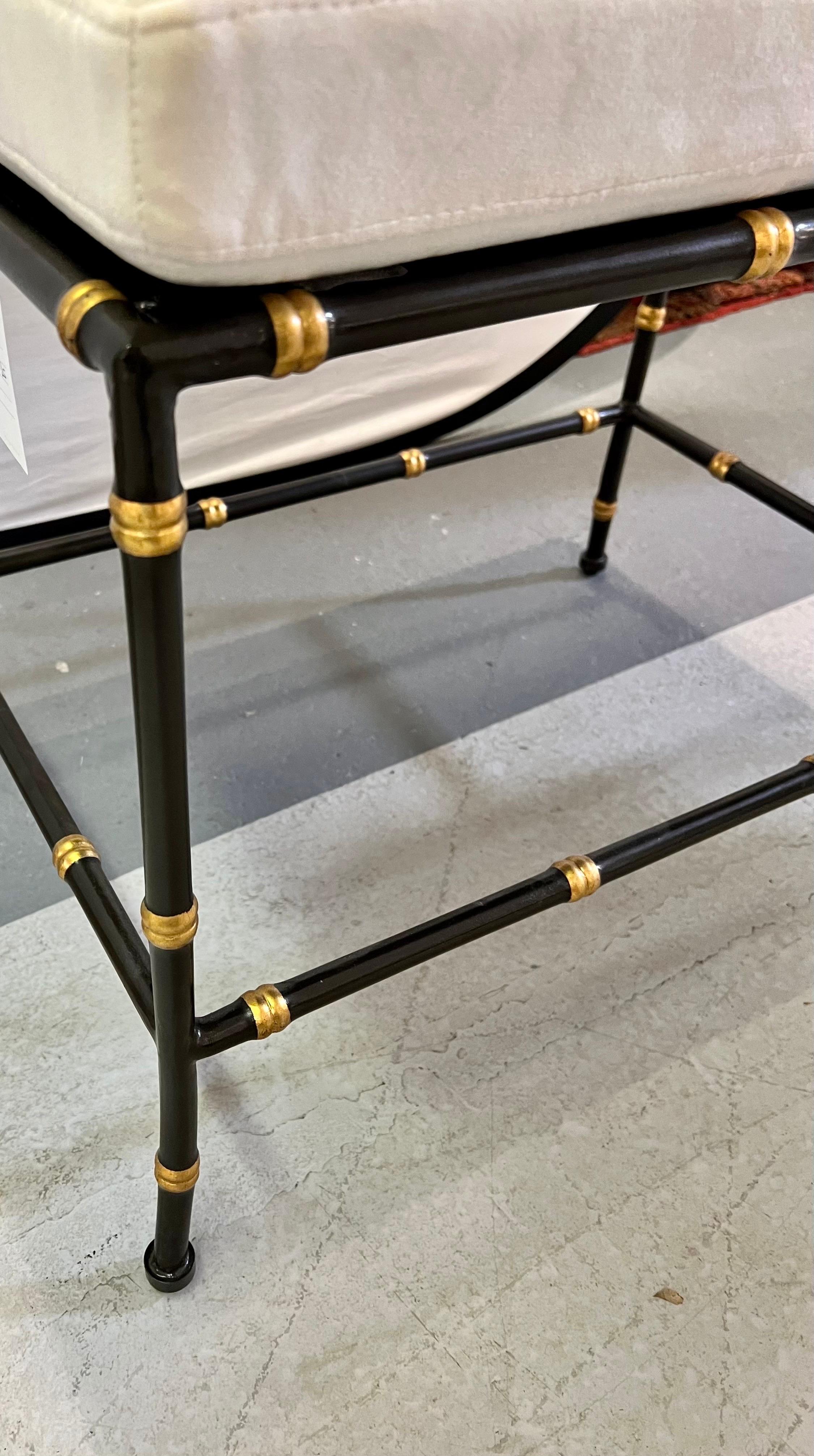 Mid Century Faux Bamboo Black and Gold Hand Painted Footstools Ottomans Tables In Good Condition In West Hartford, CT