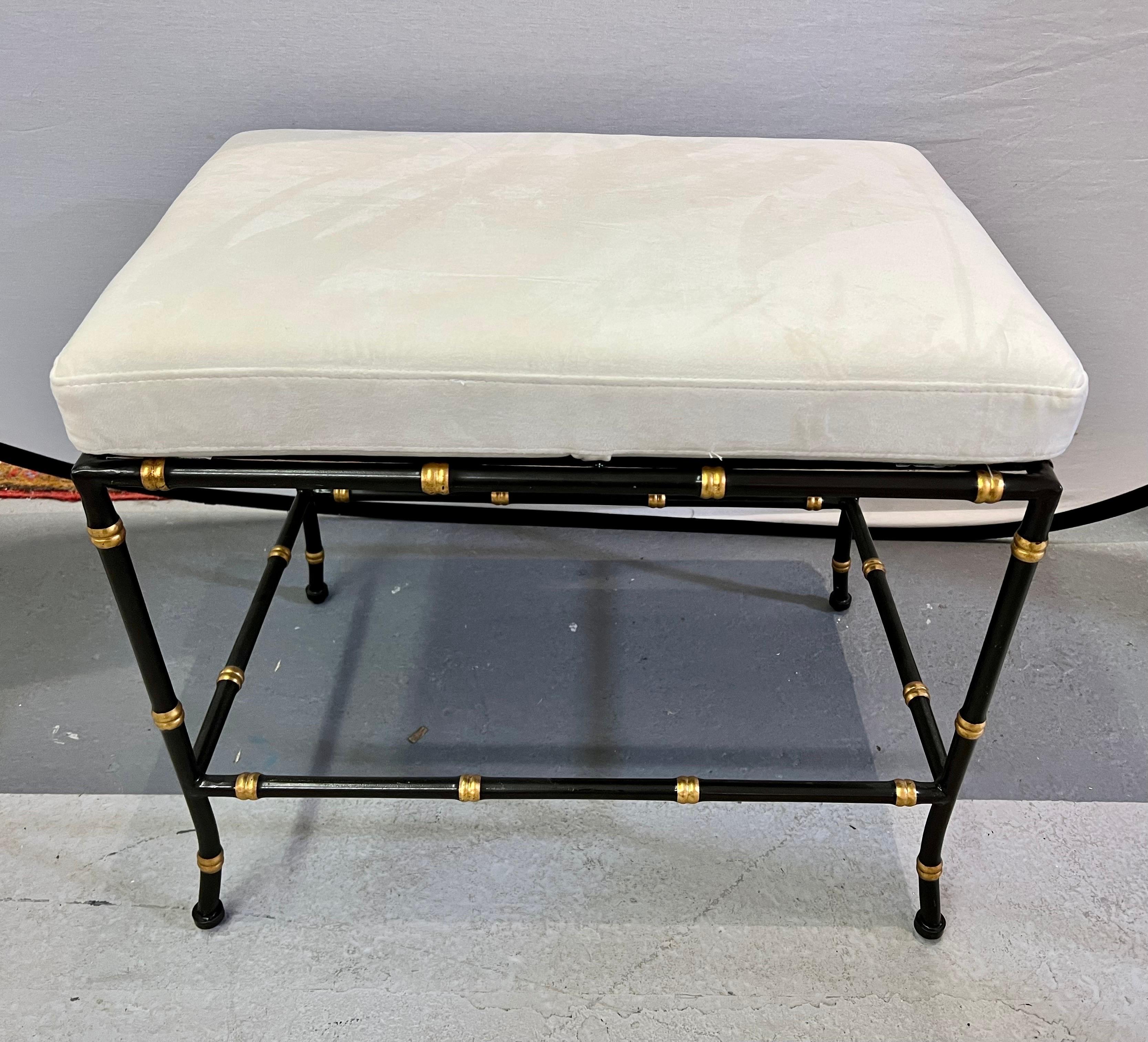 20th Century Mid Century Faux Bamboo Black and Gold Hand Painted Footstools Ottomans Tables