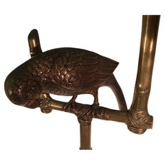 Mid Century Faux Bamboo Brass Floor Lamp by Frederic Cooper with Cast Brass Bird
