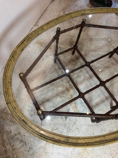 Mid-Century Faux Bamboo Brass & Glass Coffee Table, Attributed to Baker