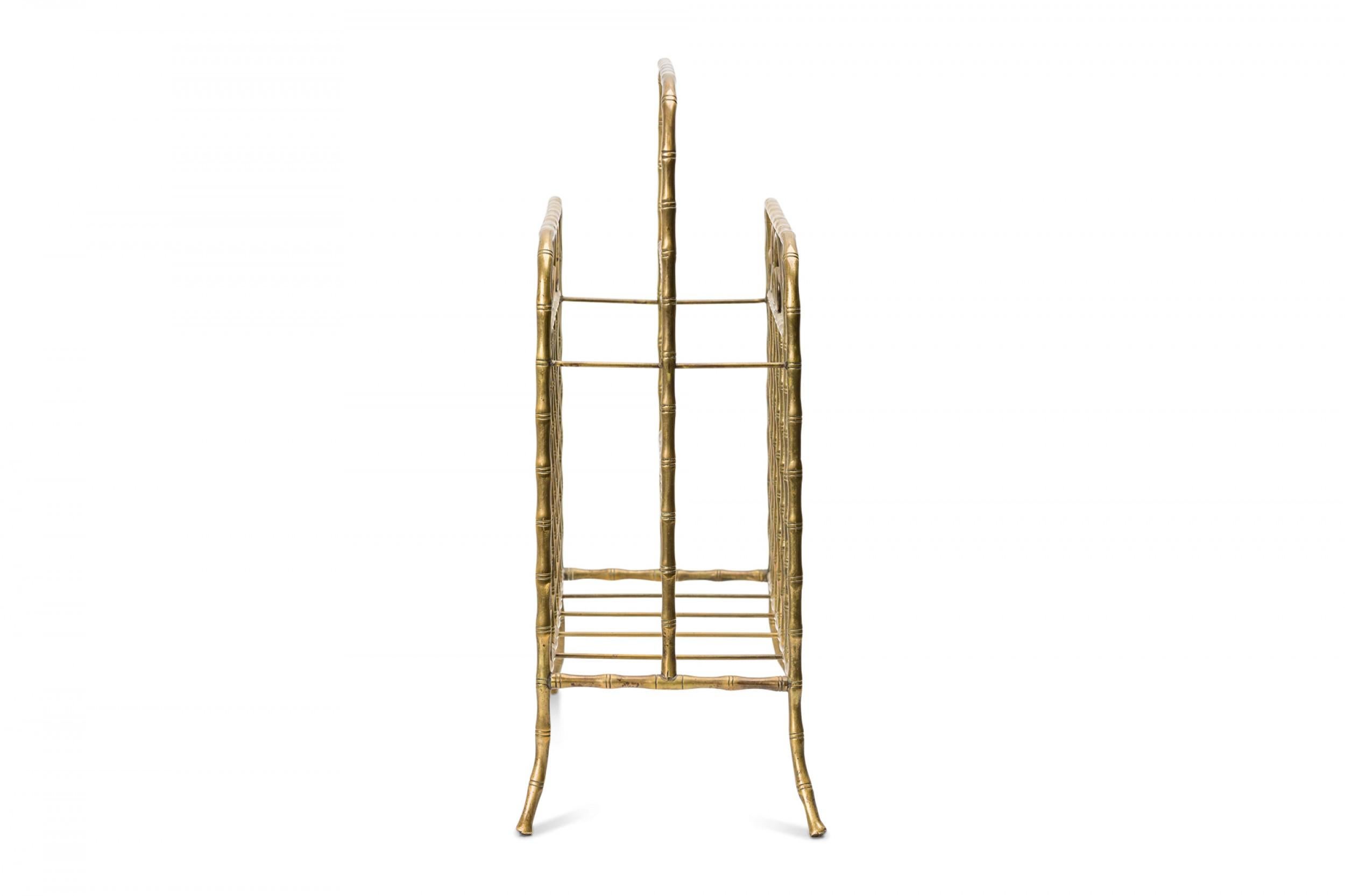 Mid-Century Modern Mid-Century Faux Bamboo Brass Magazine Stand For Sale