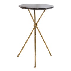 Mid Century Faux Bamboo Brass & Marble Side Table