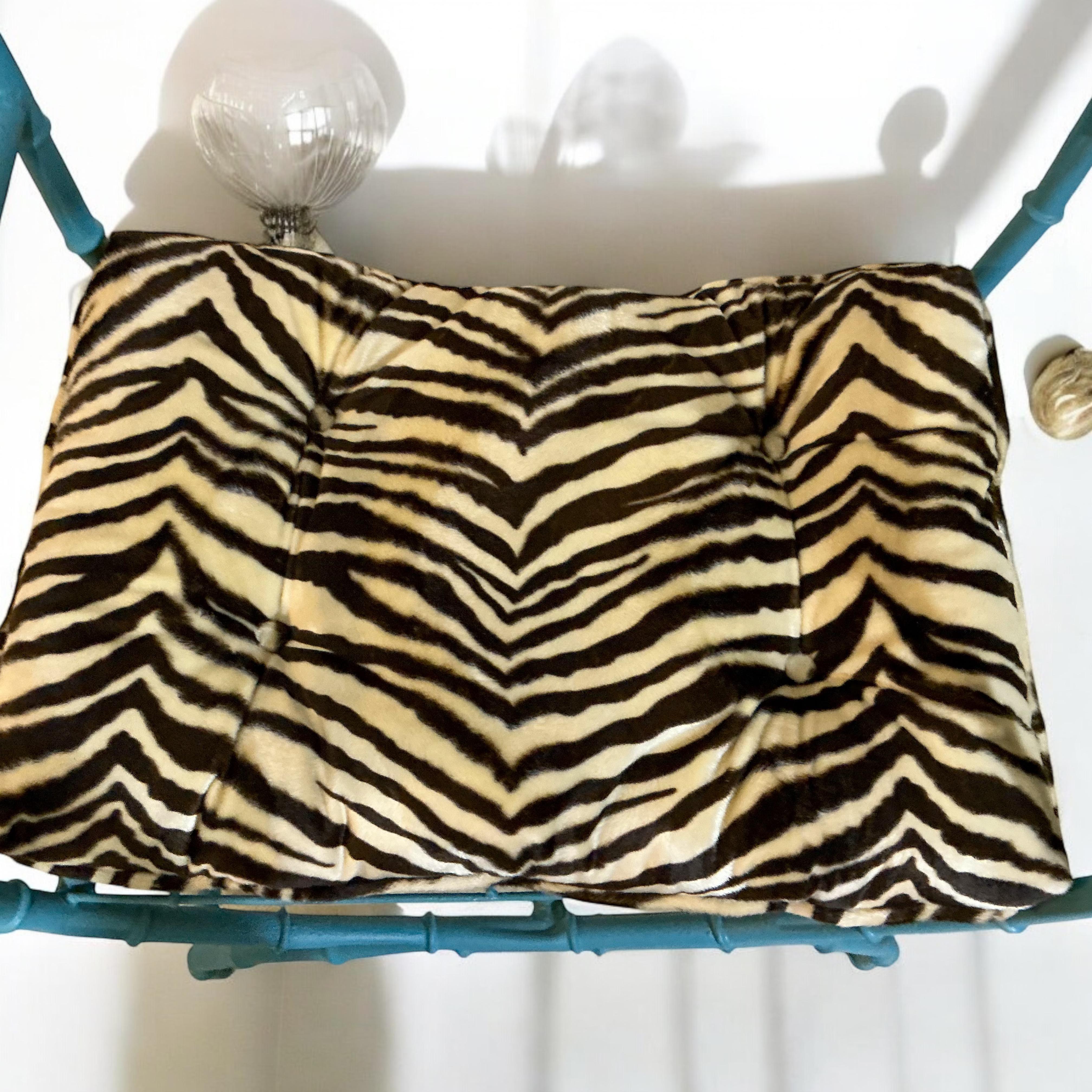 American Mid-Century Faux Bamboo Campaign Style Metal Arm Chairs W/ Zebra Velvet - Pair For Sale