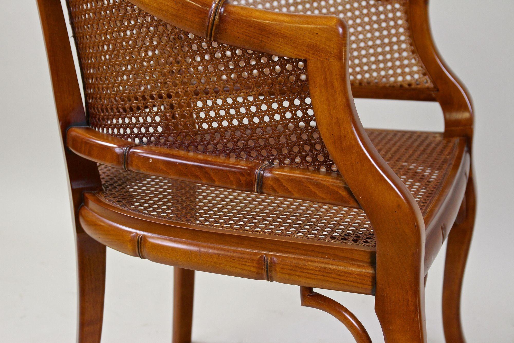 Mid-Century Faux-Bamboo Caned Barrel Armchair, Carved Nutwood, France ca. 1970 6