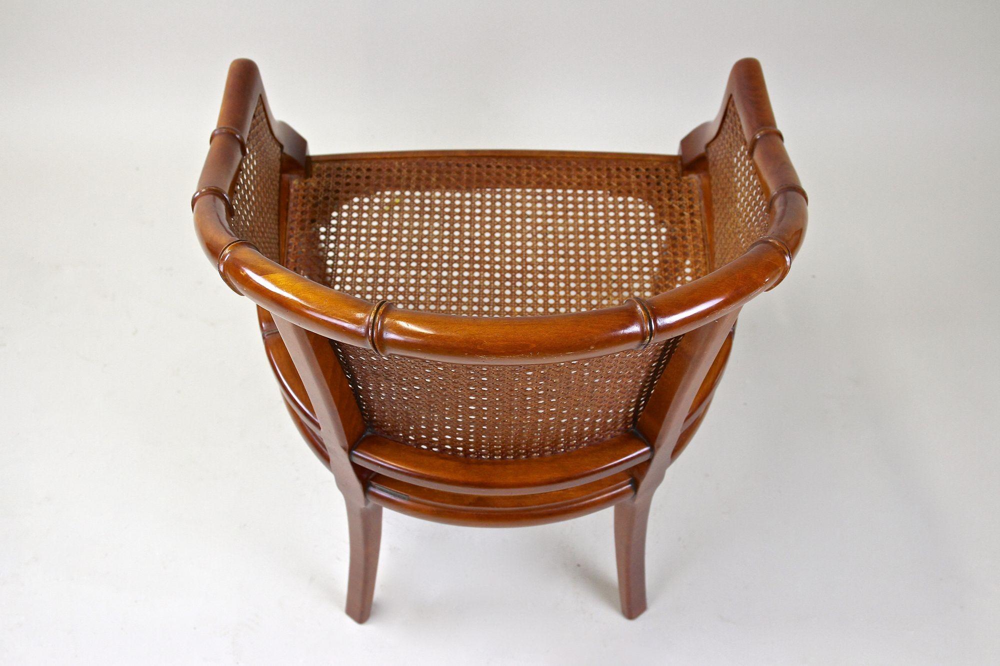 Mid-Century Faux-Bamboo Caned Barrel Armchair, Carved Nutwood, France ca. 1970 7