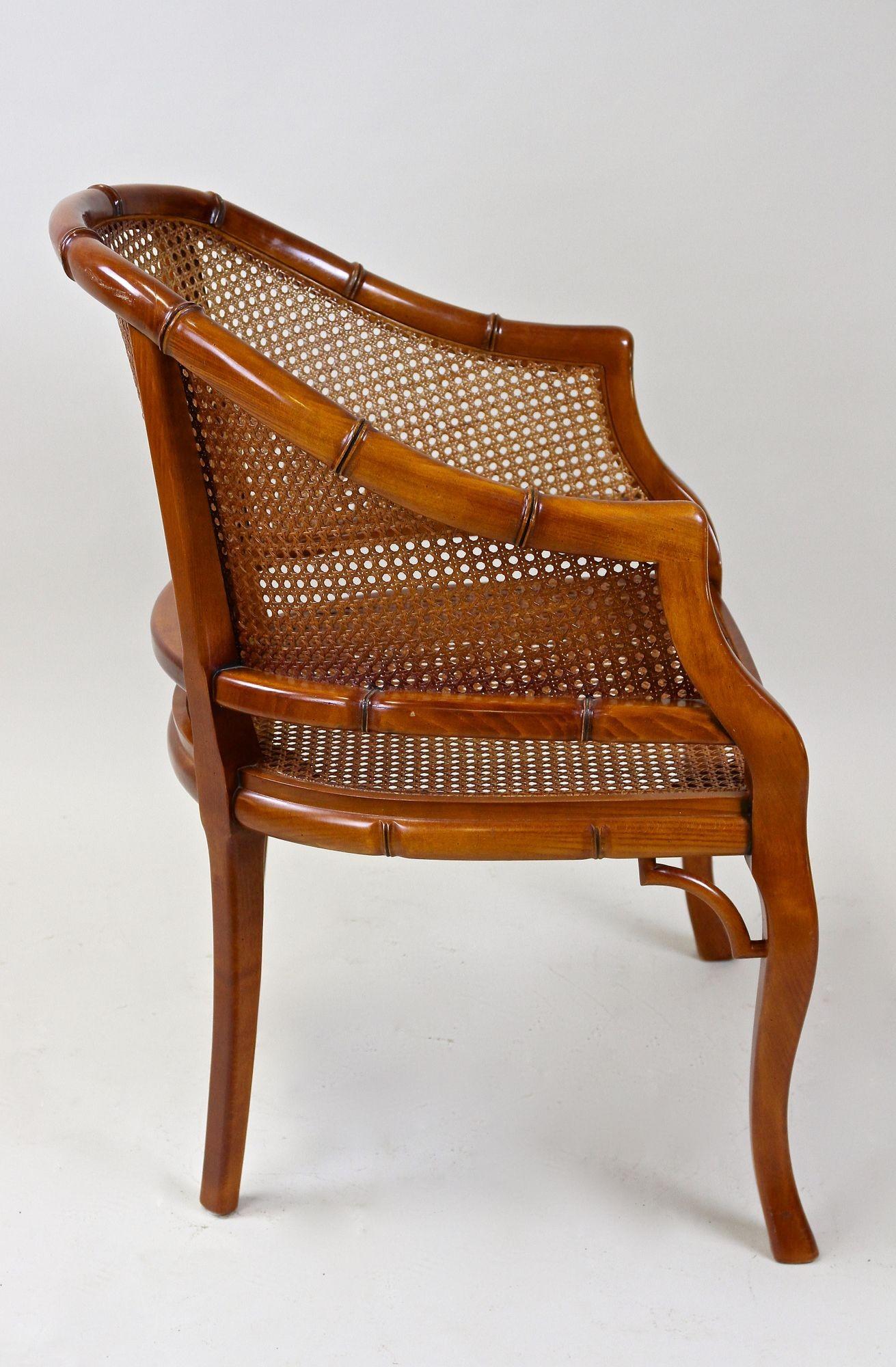 Mid-Century Faux-Bamboo Caned Barrel Armchair, Carved Nutwood, France ca. 1970 9