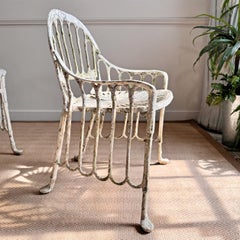Mid Century Faux Bamboo Cast Aluminium Garden Chairs