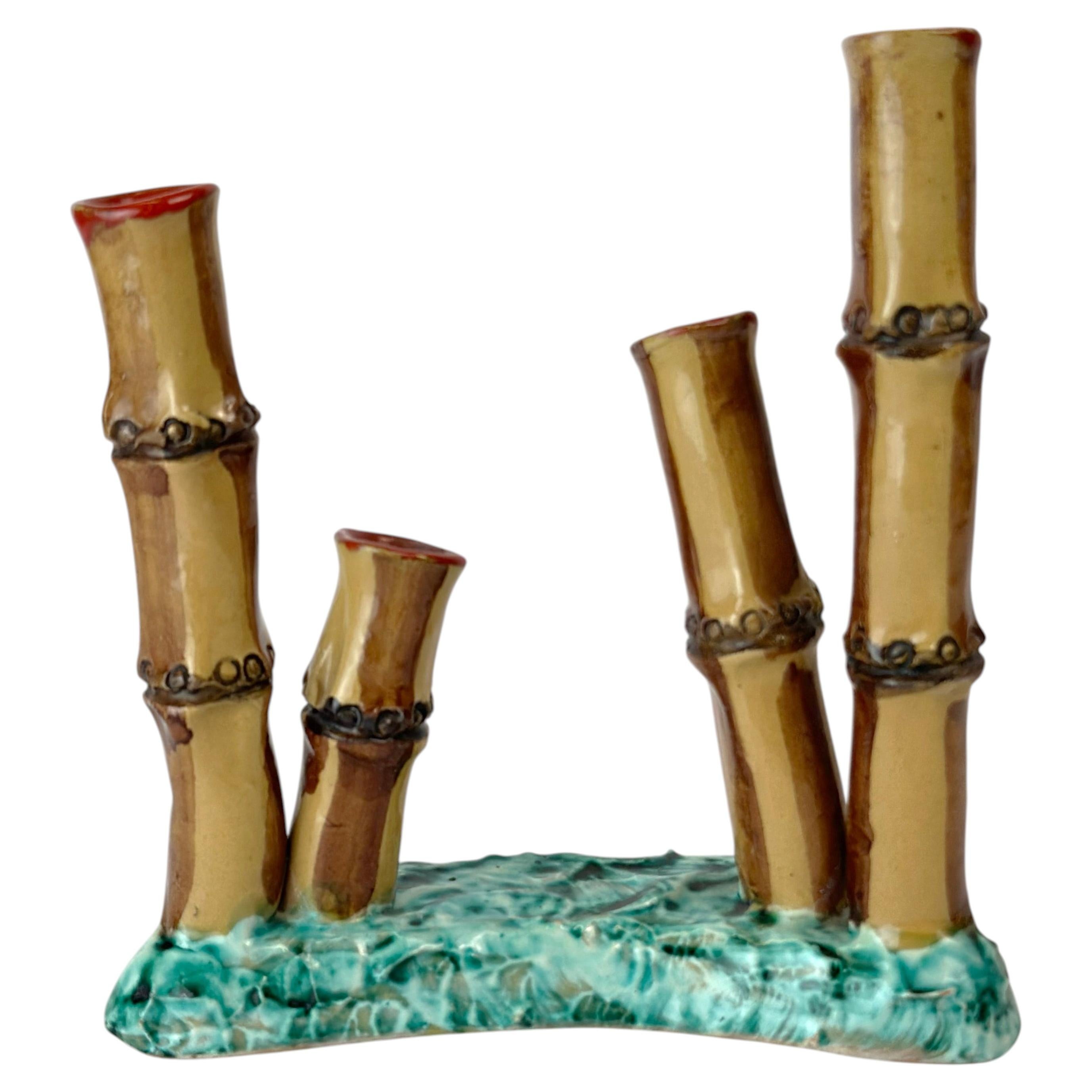 Mid-Century Faux Bamboo Ceramic Vase, Italian Design, 1960s For Sale