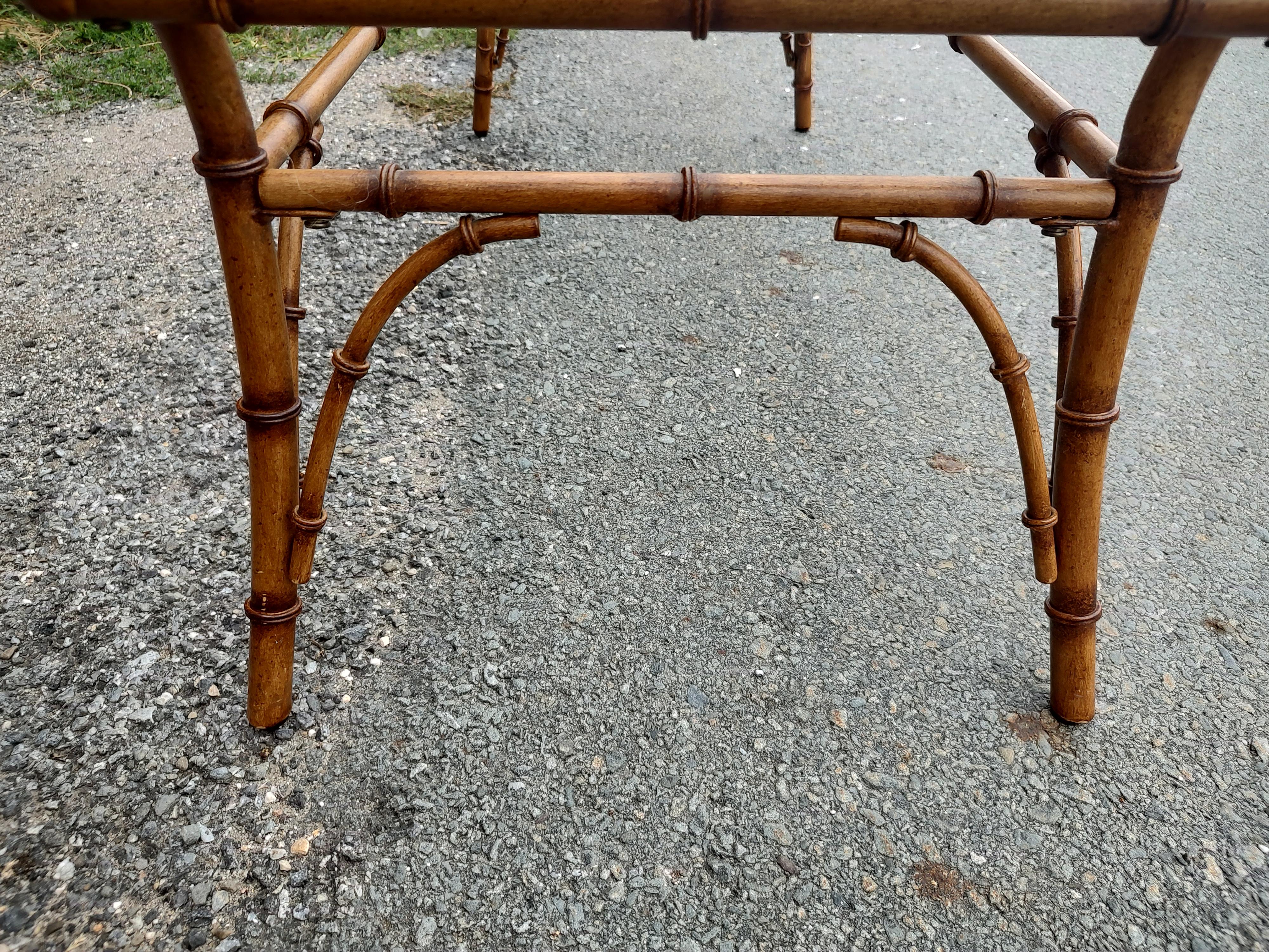 Mid Century Faux Bamboo Cocktail Table with Beveled Glass Top For Sale 4