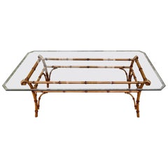 Mid Century Faux Bamboo Cocktail Table with Beveled Glass Top