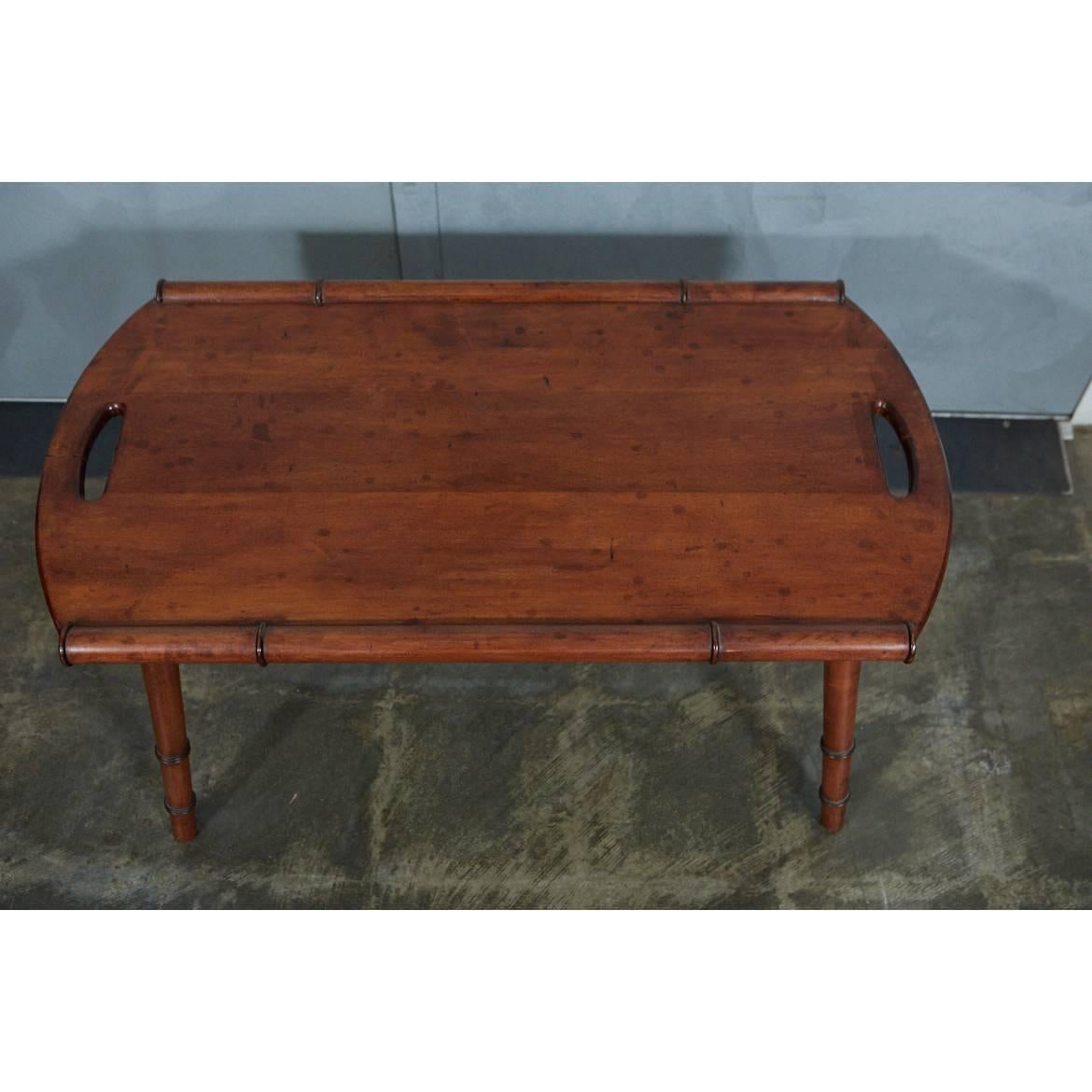 American Midcentury Faux Bamboo Coffee Table For Sale