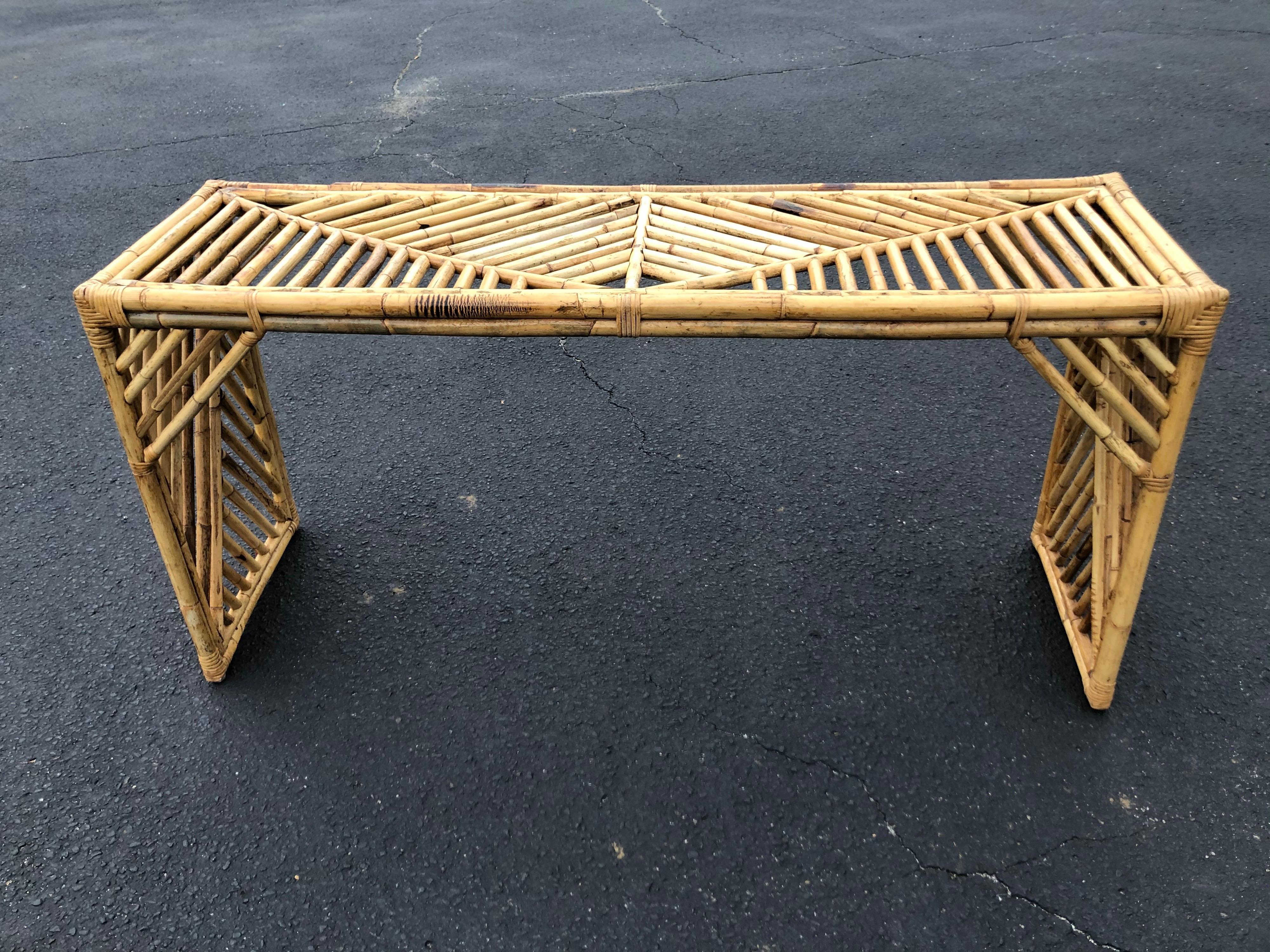 Mid Century Faux Bamboo Console Table or Desk 4