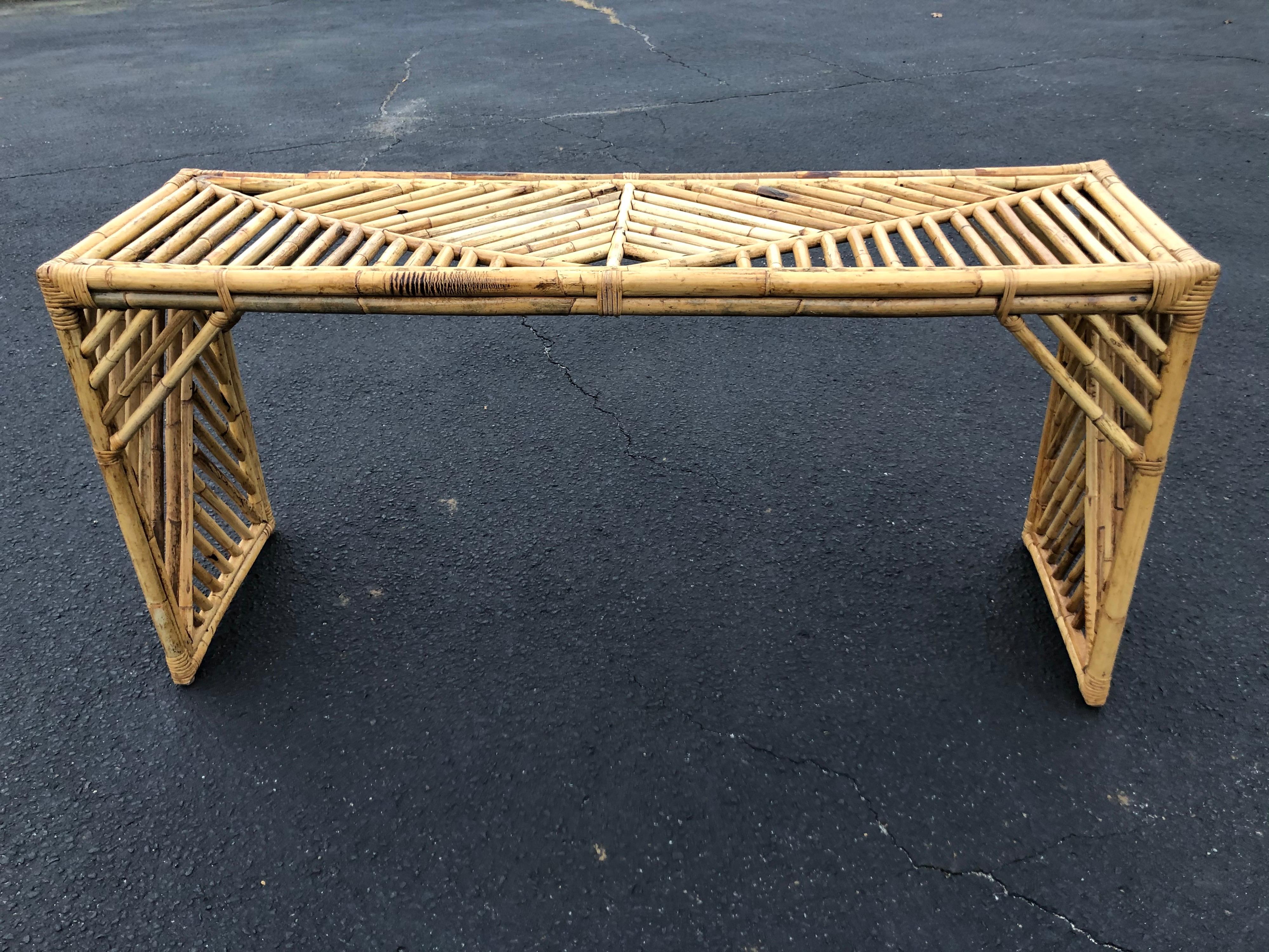 Mid Century Faux Bamboo Console Table or Desk 12