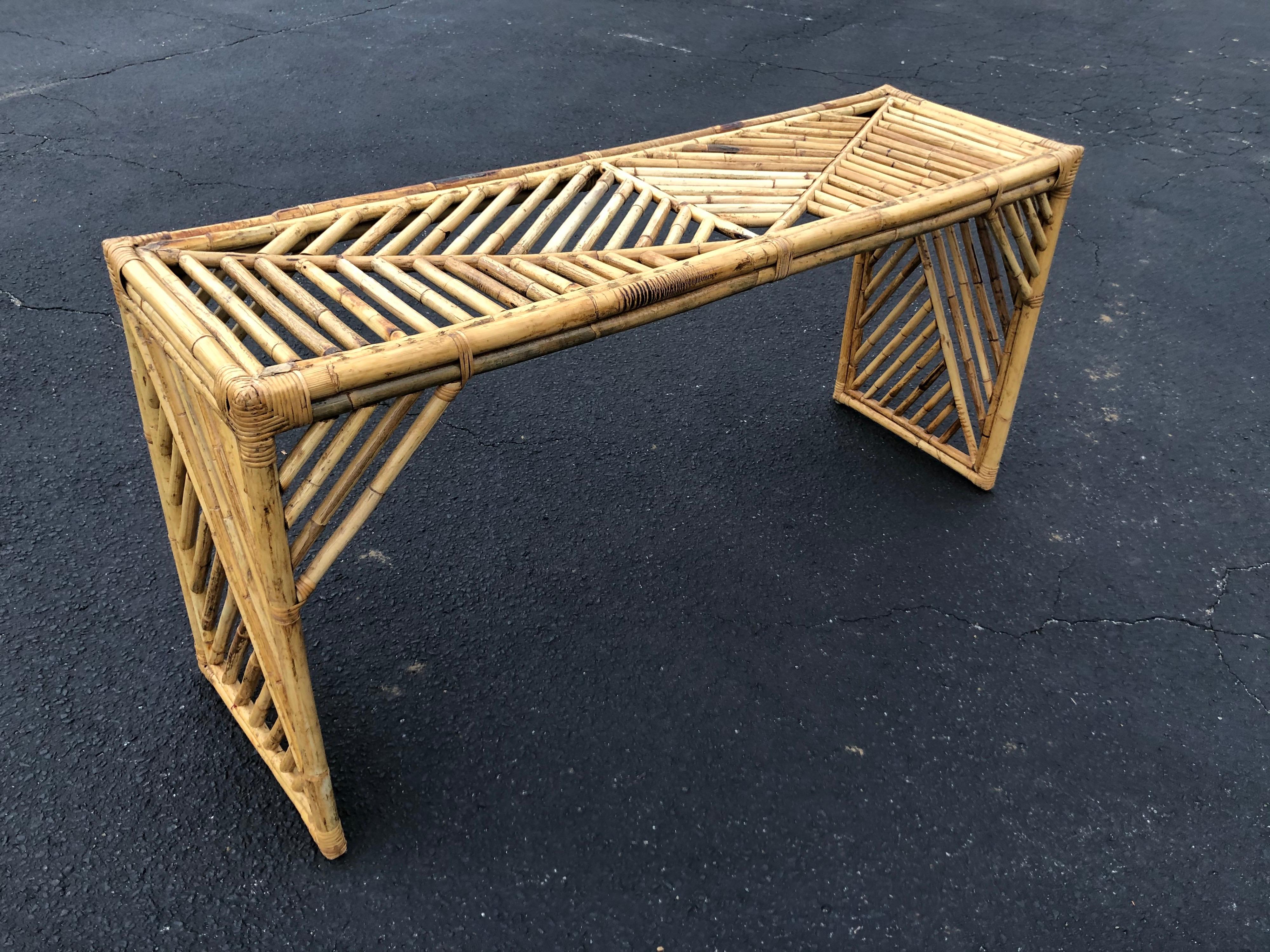 Mid Century Faux Bamboo Console Table or Desk In Good Condition In Redding, CT