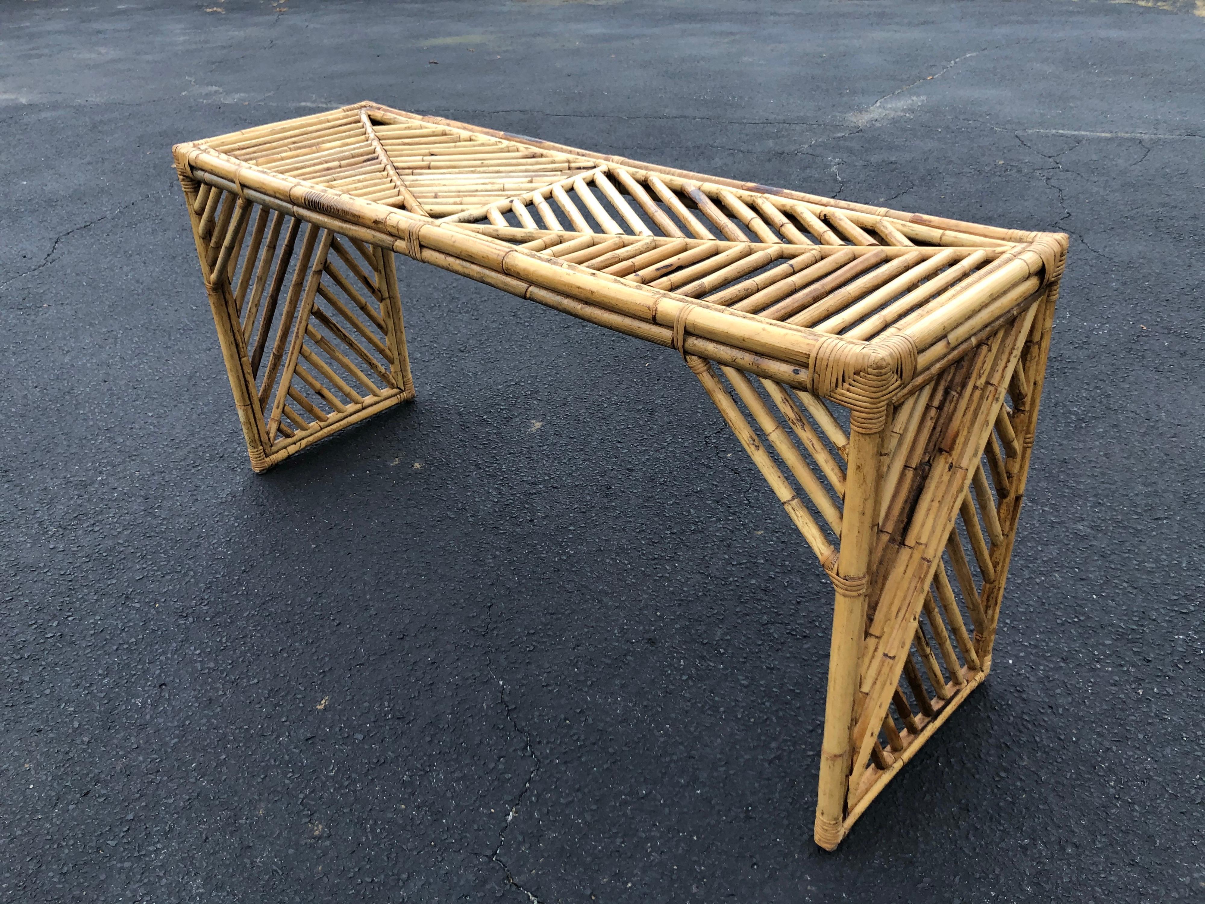 Reed Mid Century Faux Bamboo Console Table or Desk