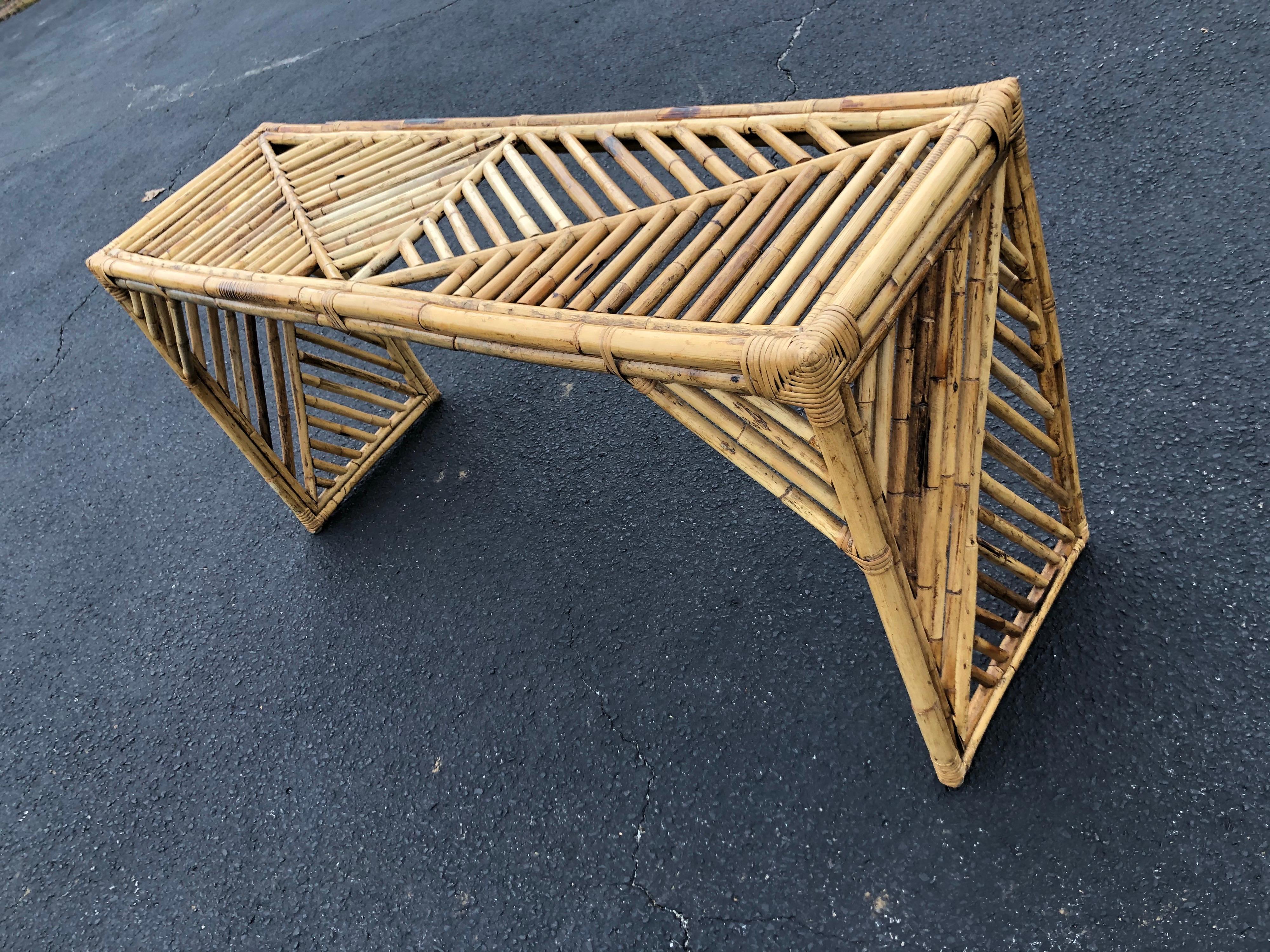 Mid Century Faux Bamboo Console Table or Desk 1
