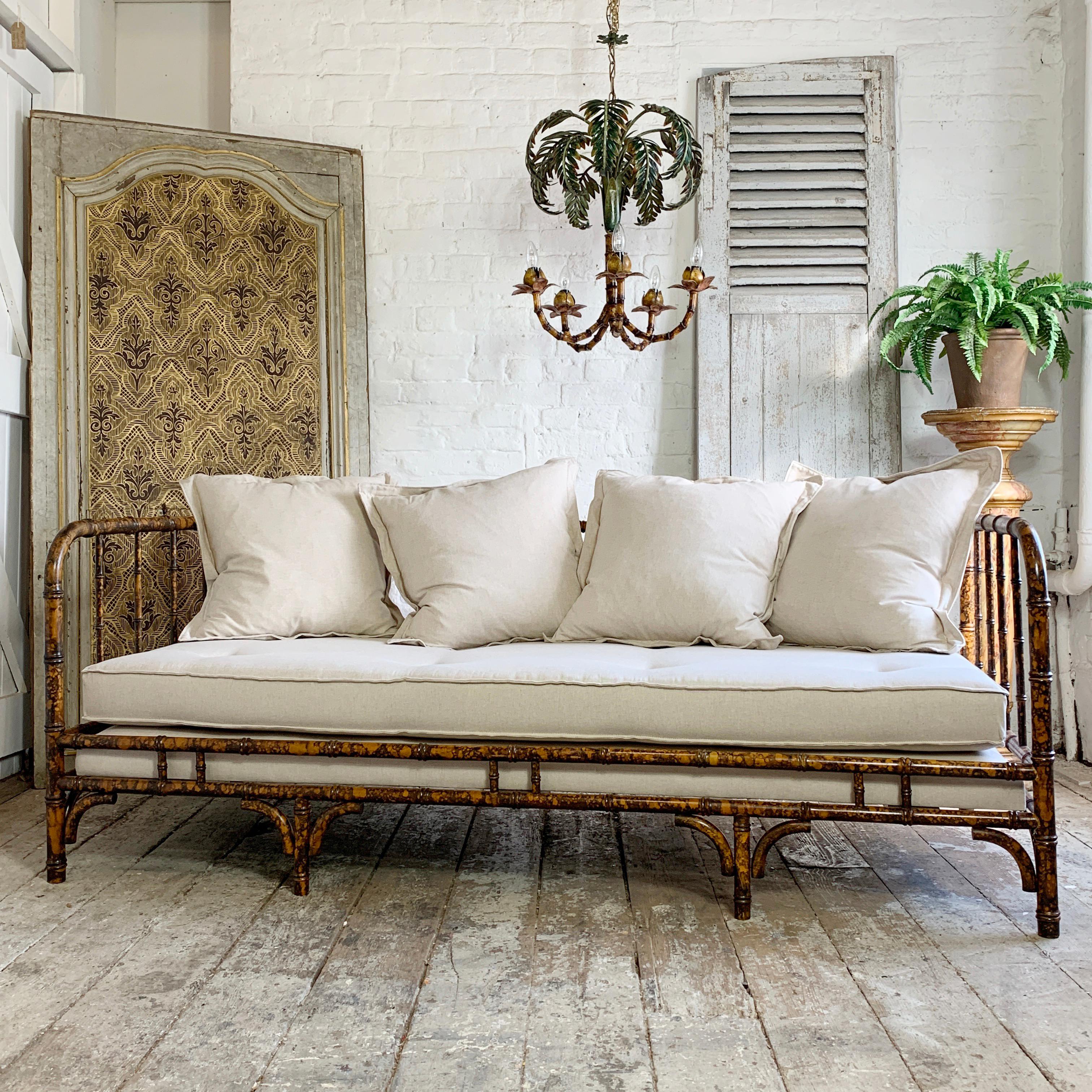 Beautiful Mid Century Faux Bamboo Daybed
This Daybed Was Originally In The Home Of The Artist 'Alfred Daniels'. We Were Lucky Enough To Obtain It Recently
Made By Acanto, Spain, C 1950'S / 70'S
This Beautiful Wooden Faux Bamboo Daybed Is Decorated