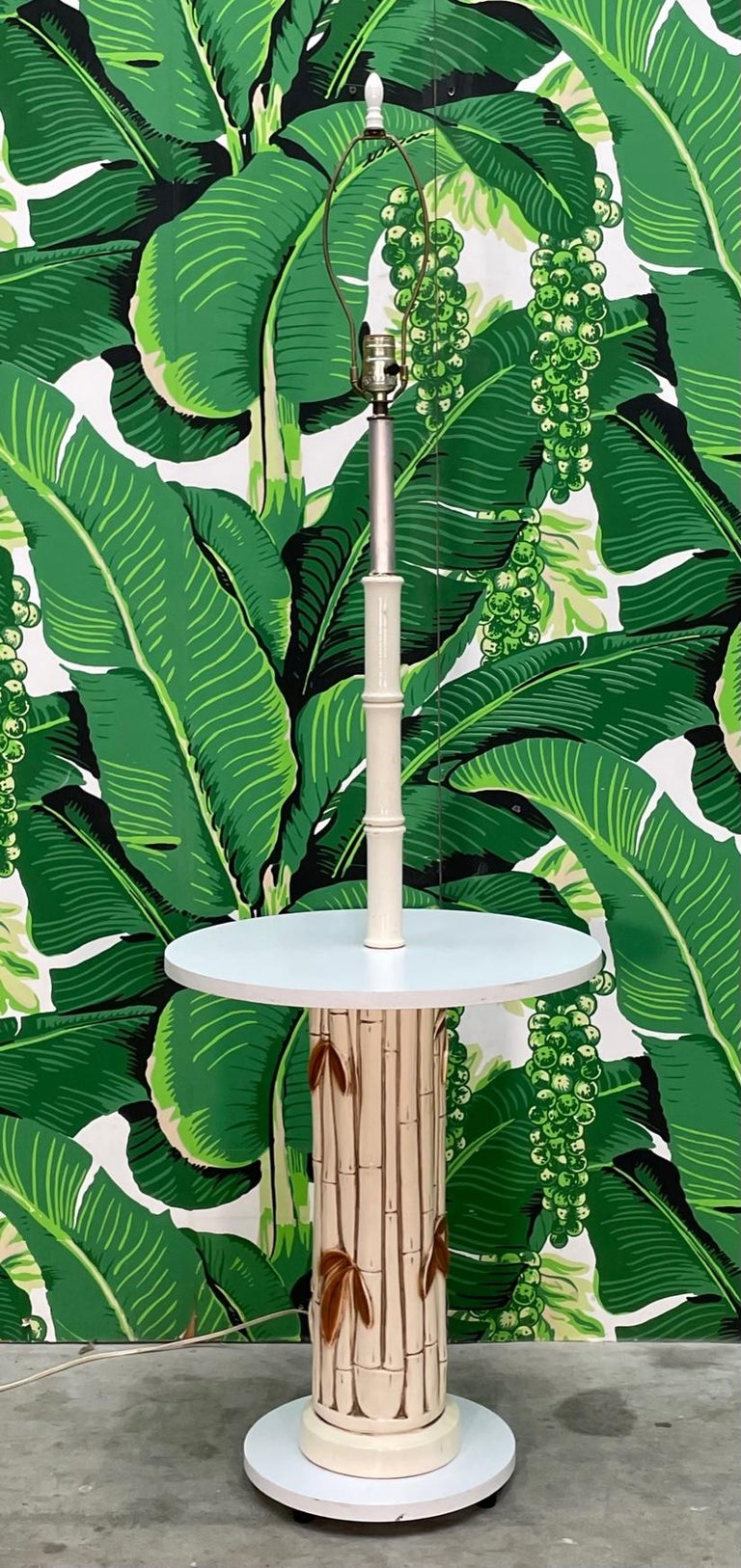 Midcentury Faux Bamboo Floor Lamp Table For Sale at 1stDibs