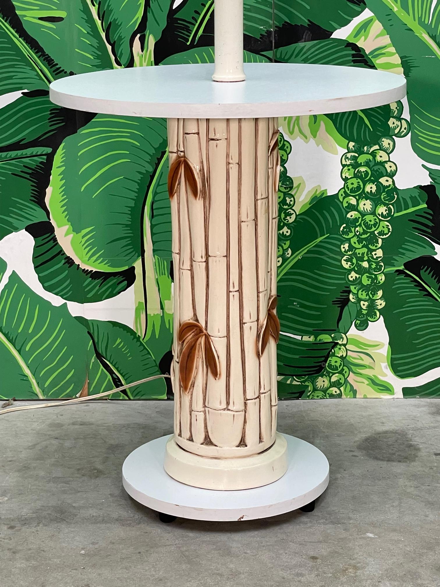 Hollywood Regency Mid Century Faux Bamboo Floor Lamp Table For Sale