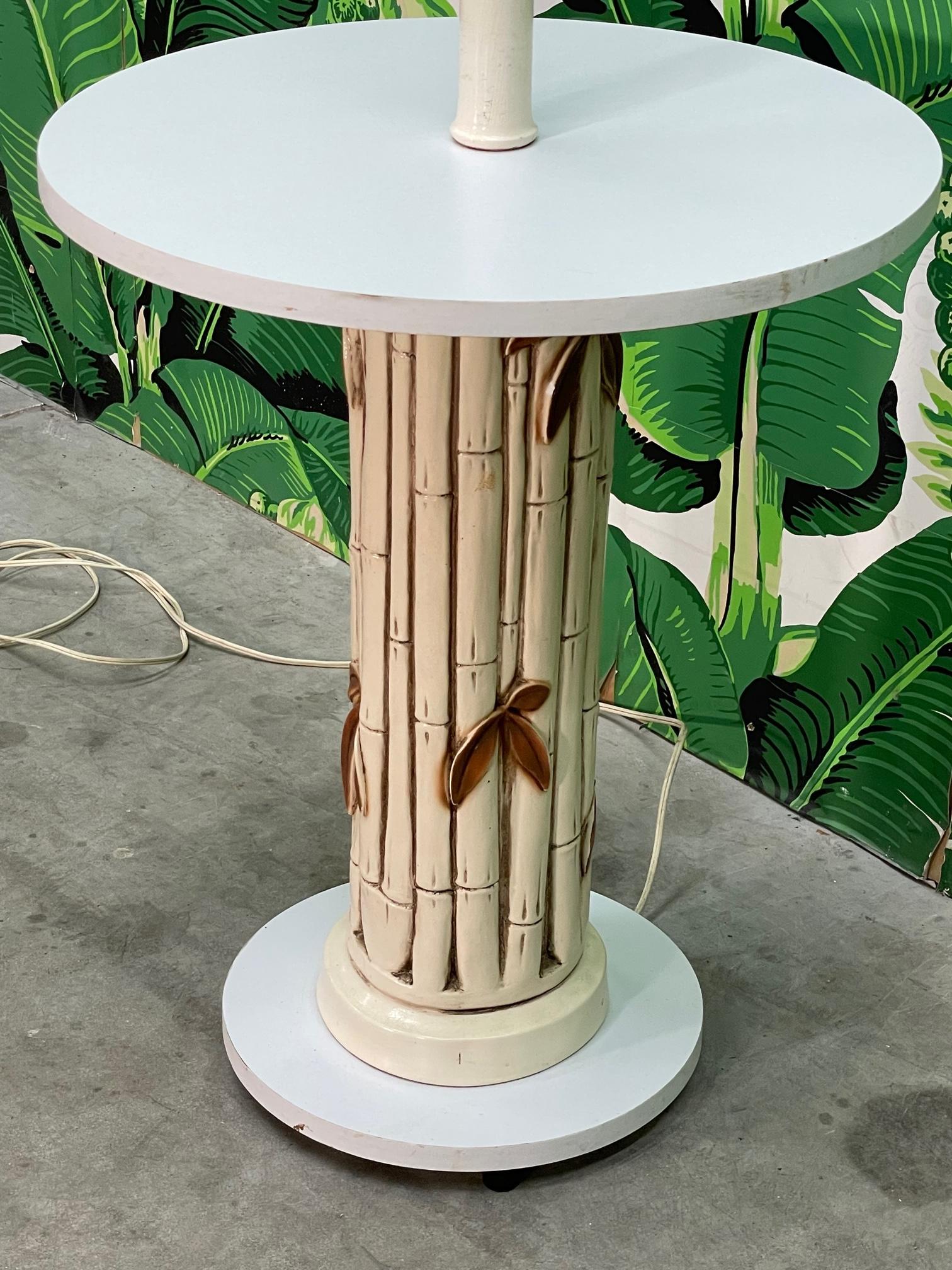 Mid Century Faux Bamboo Floor Lamp Table In Good Condition For Sale In Jacksonville, FL