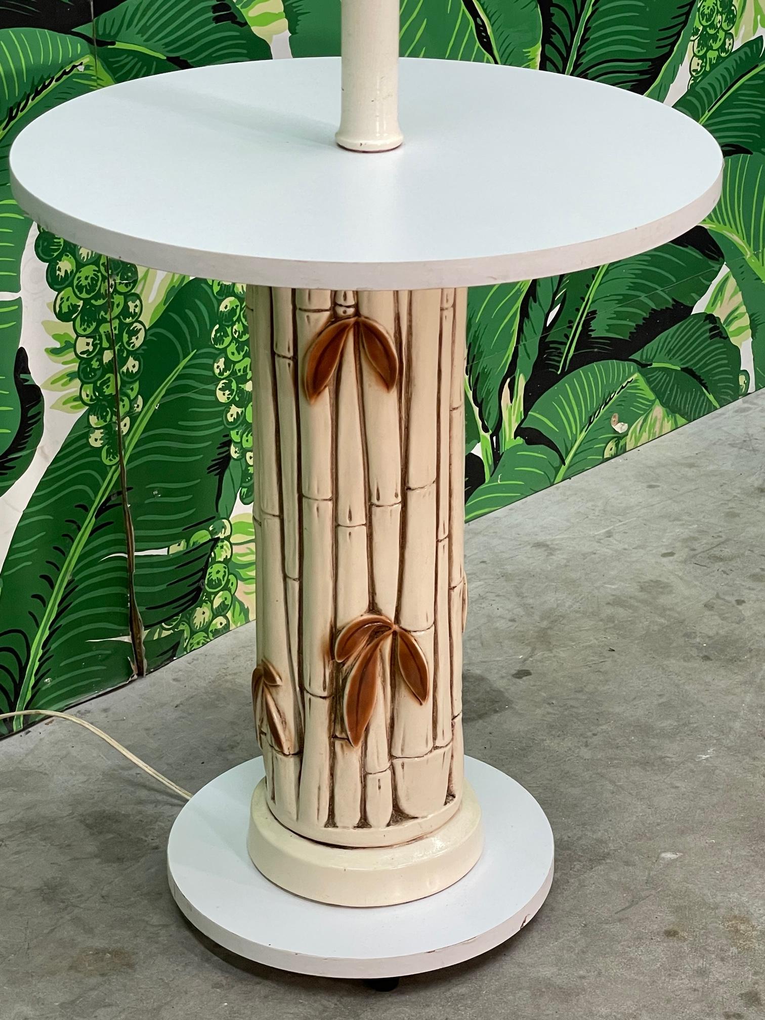 20th Century Mid Century Faux Bamboo Floor Lamp Table For Sale