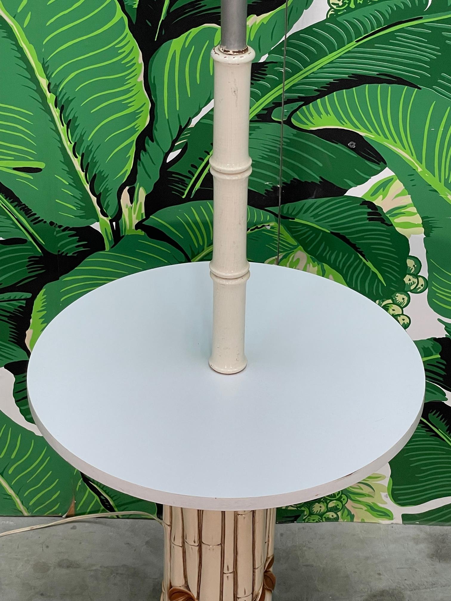 Glass Mid Century Faux Bamboo Floor Lamp Table For Sale