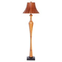 Retro Mid Century Faux Bamboo Floor lamp with a Bamboo Shade