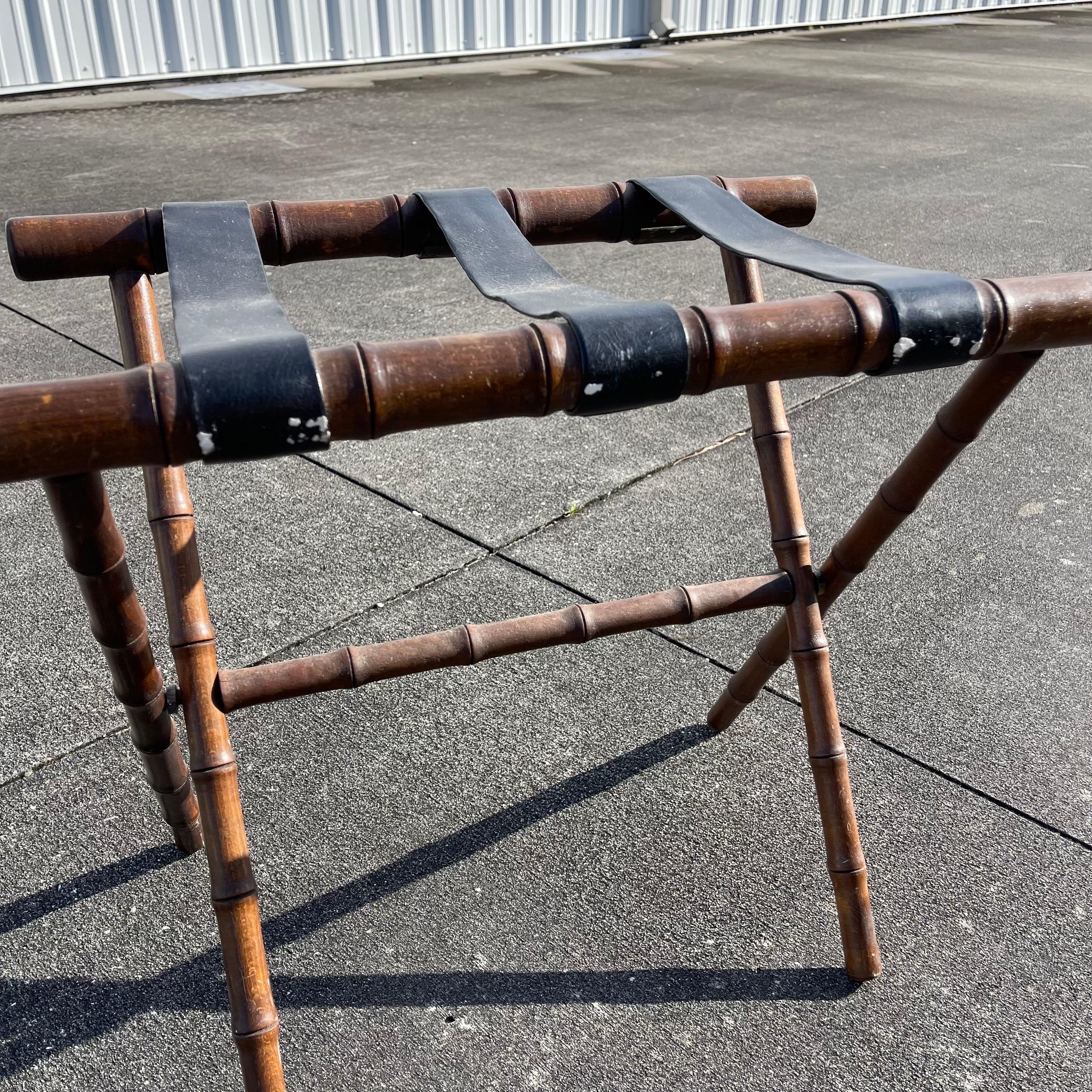20th Century Mid-Century Faux Bamboo Folding Luggage Rack Stand For Sale