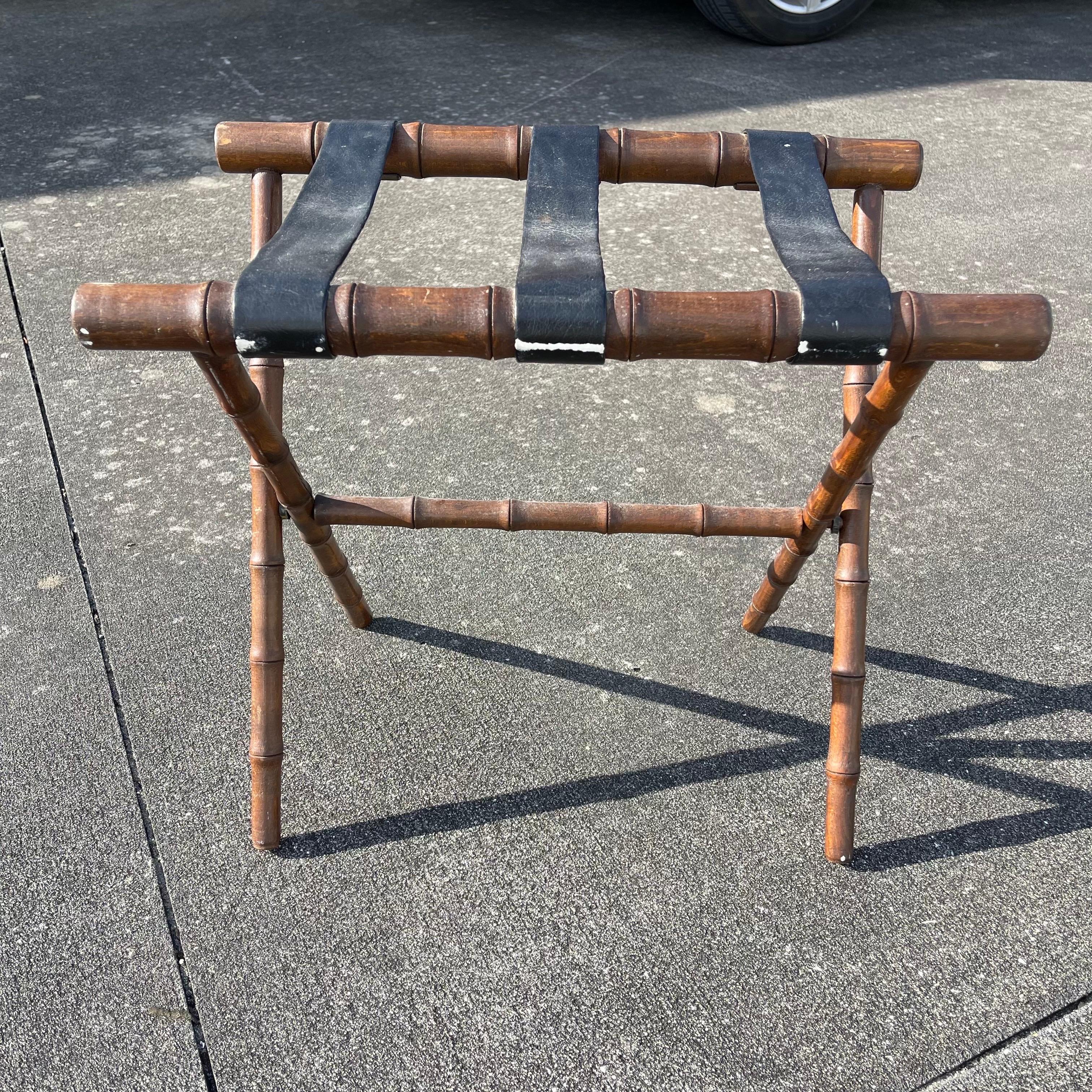Mid-Century Faux Bamboo Folding Luggage Rack Stand For Sale 2