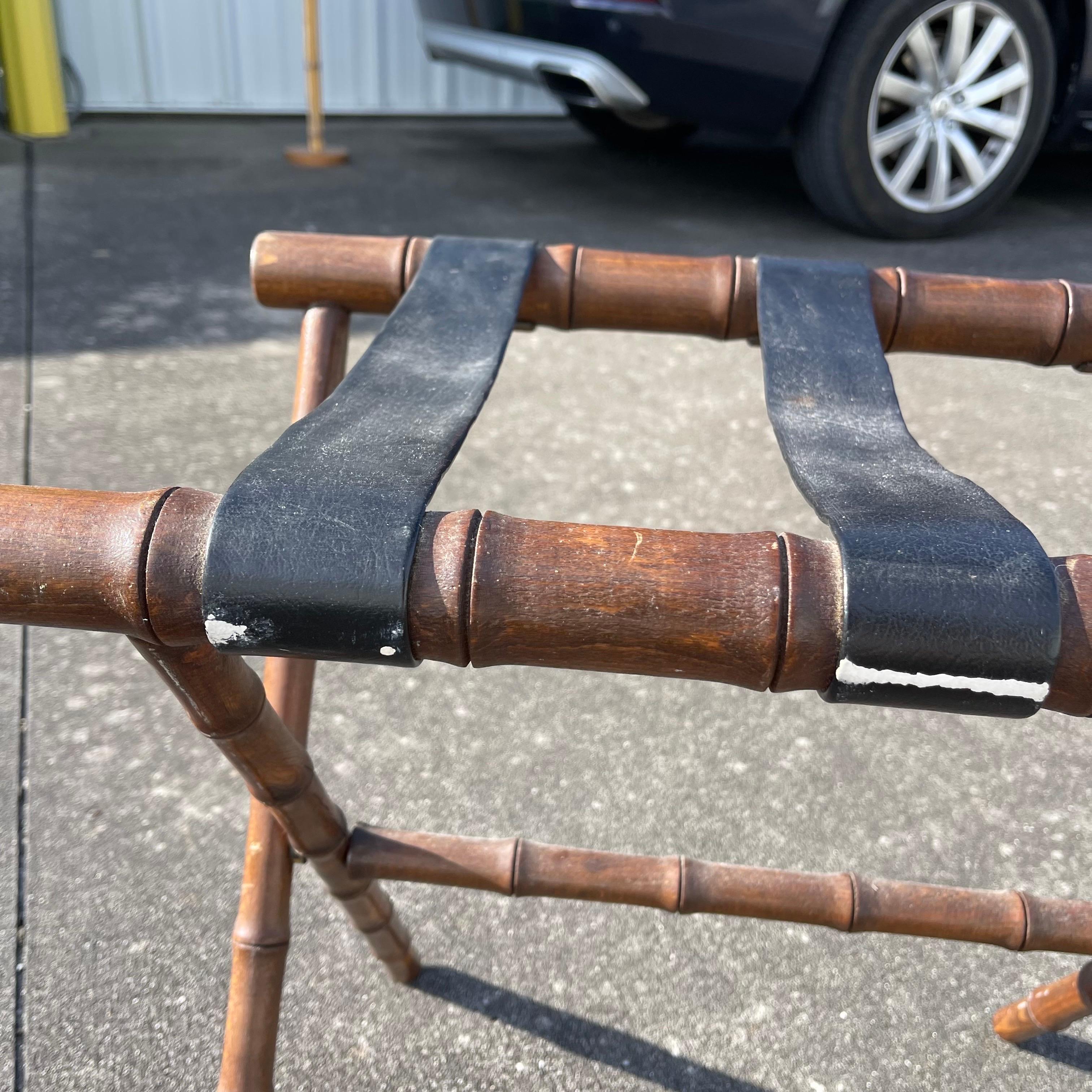 Mid-Century Faux Bamboo Folding Luggage Rack Stand For Sale 4