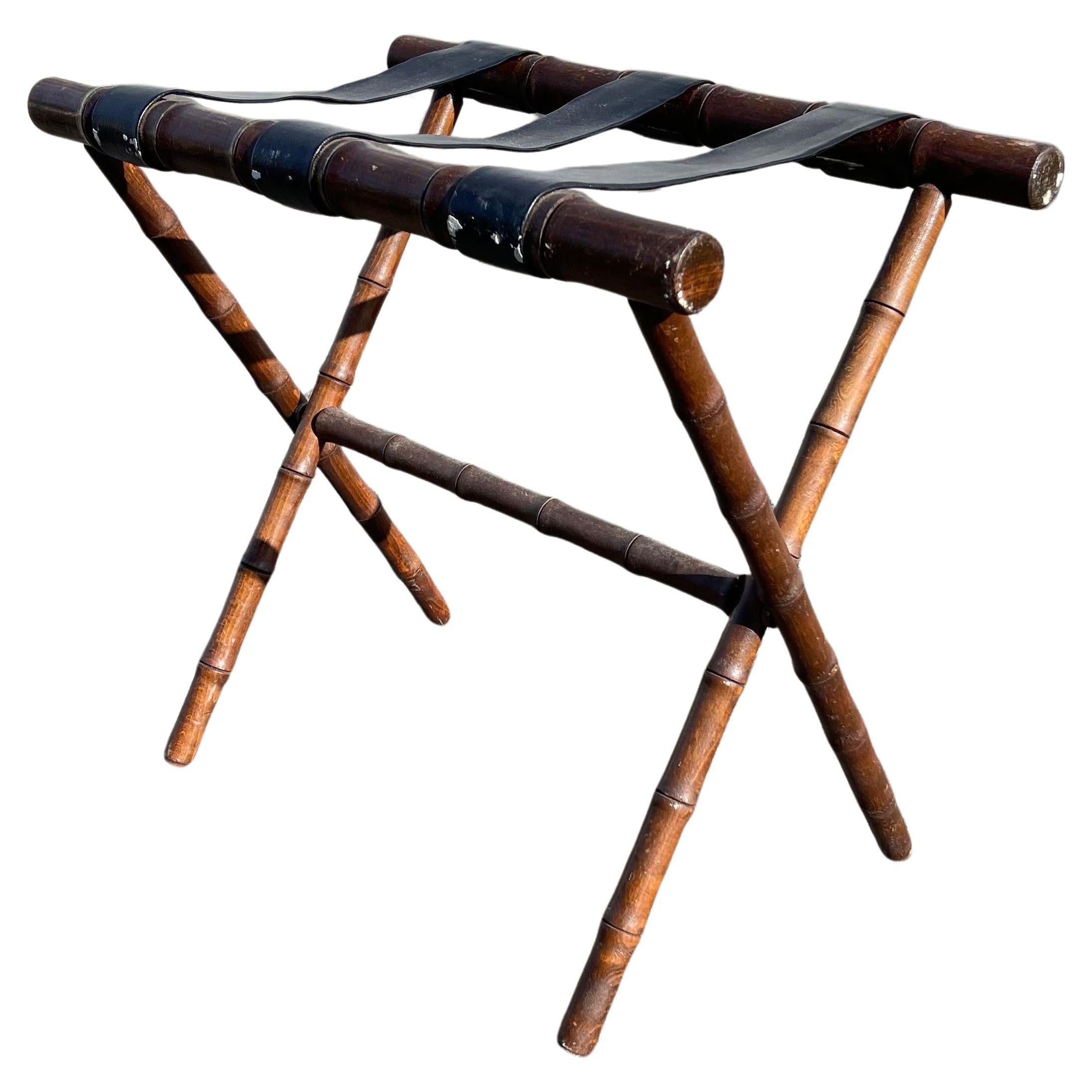 Mid-Century Faux Bamboo Folding Luggage Rack Stand For Sale