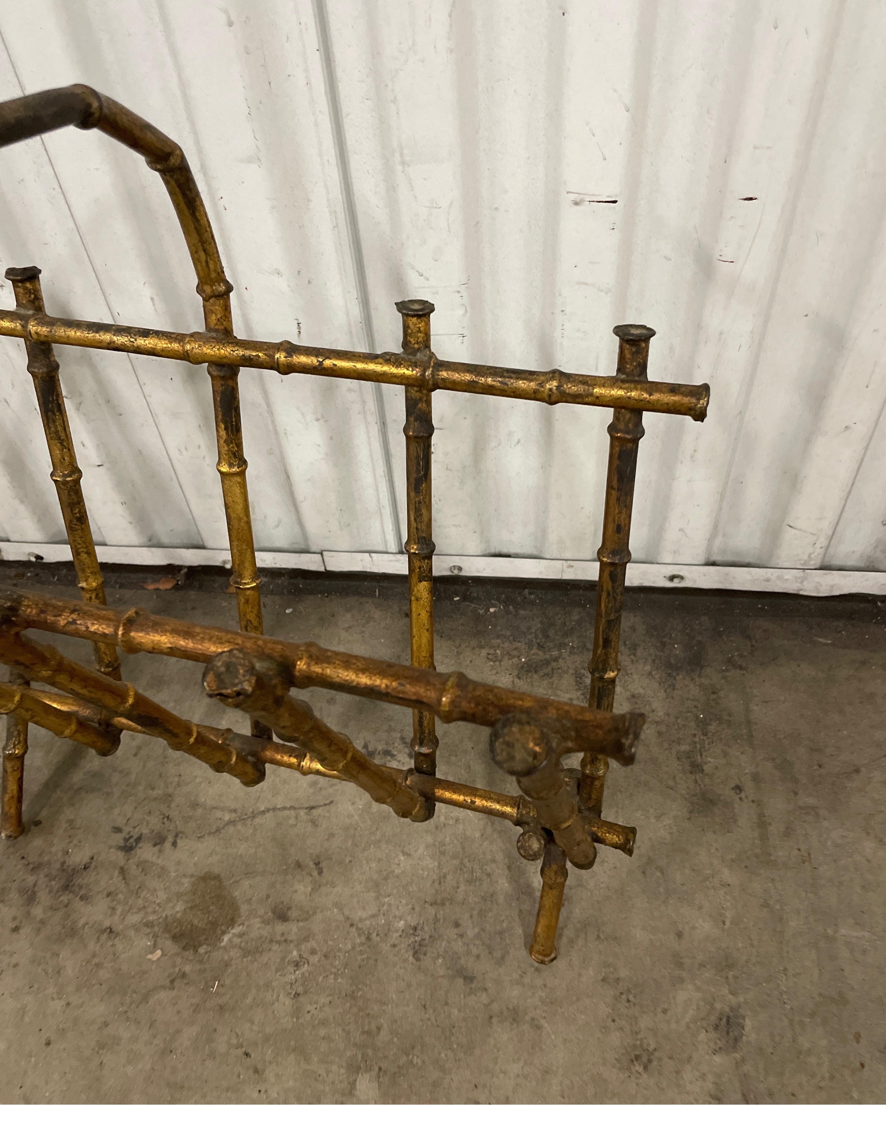 Hollywood Regency Mid Century Faux Bamboo Gilded Magazine Rack For Sale