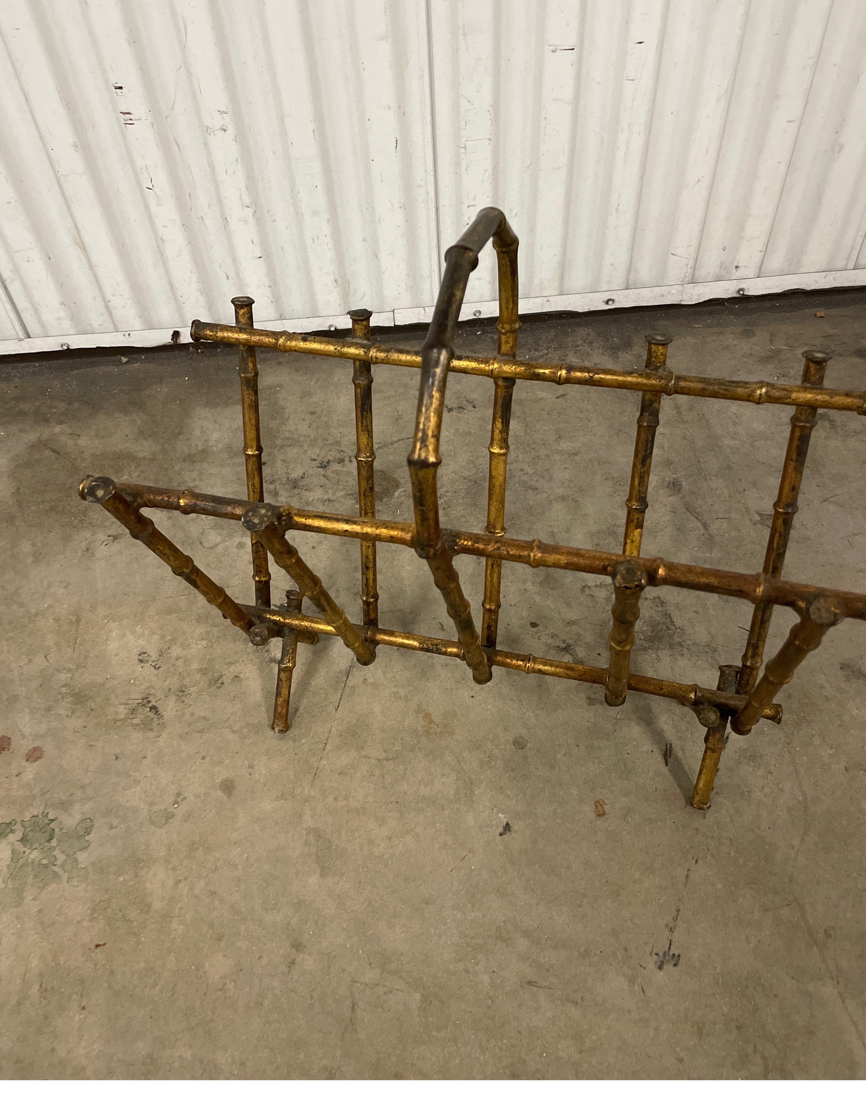 20th Century Mid Century Faux Bamboo Gilded Magazine Rack For Sale