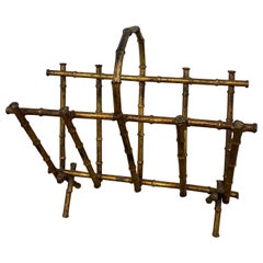 Mid Century Faux Bamboo Gilded Magazine Rack