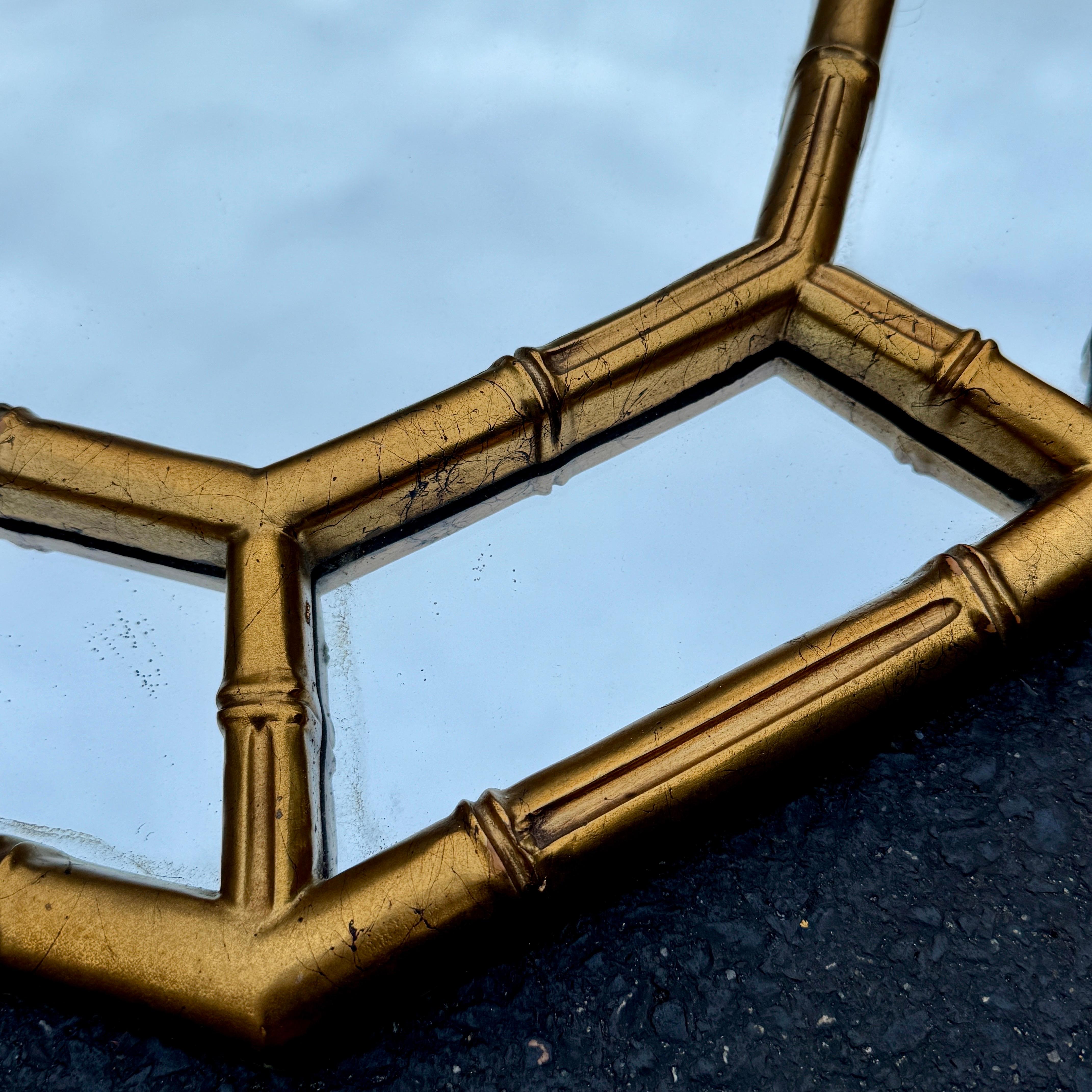 Mid-Century Faux Bamboo Gold Gilt Bamboo Wall Mirror For Sale 2