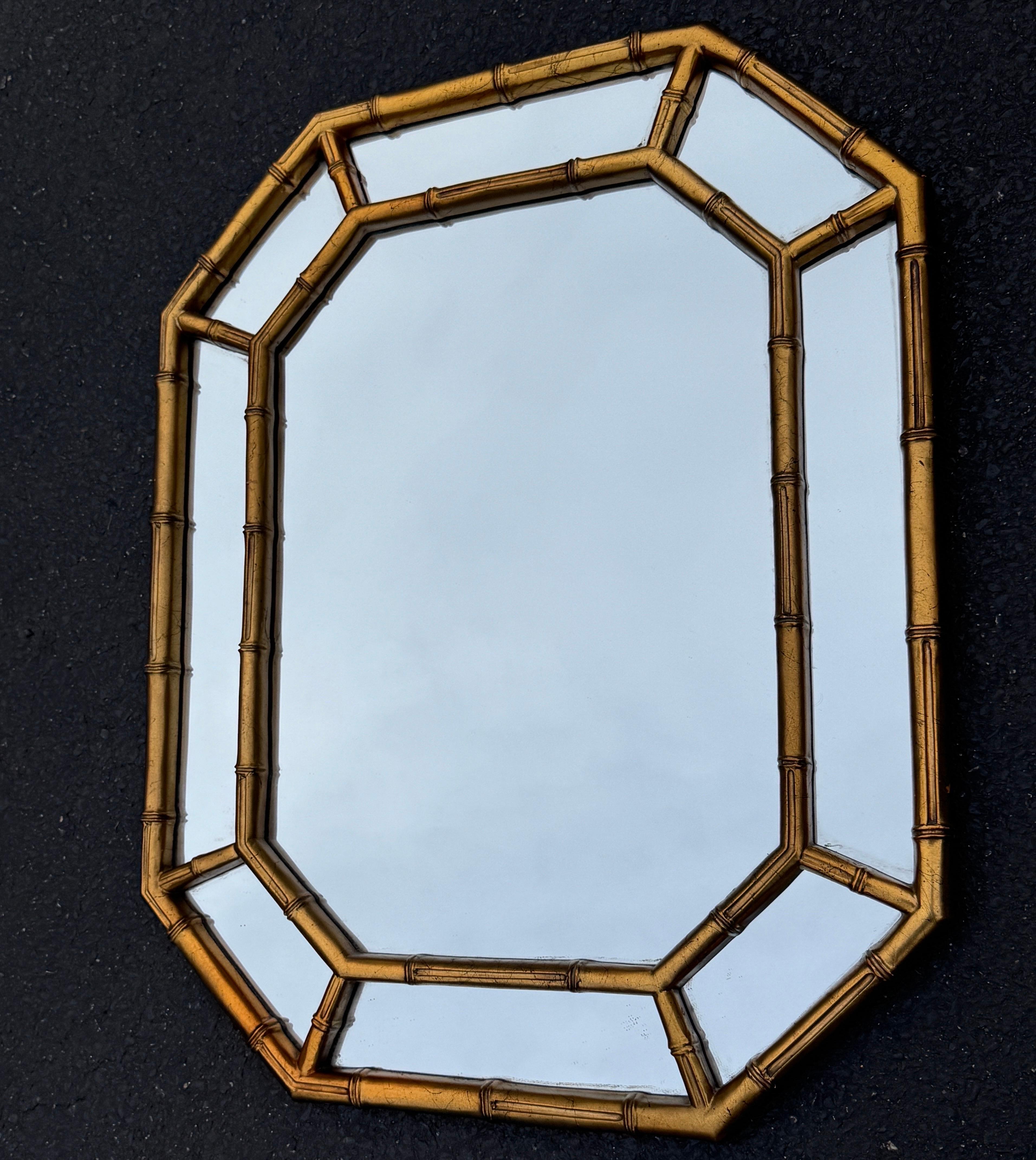 Mid-Century Faux Bamboo Gold Gilt Bamboo Wall Mirror For Sale 3
