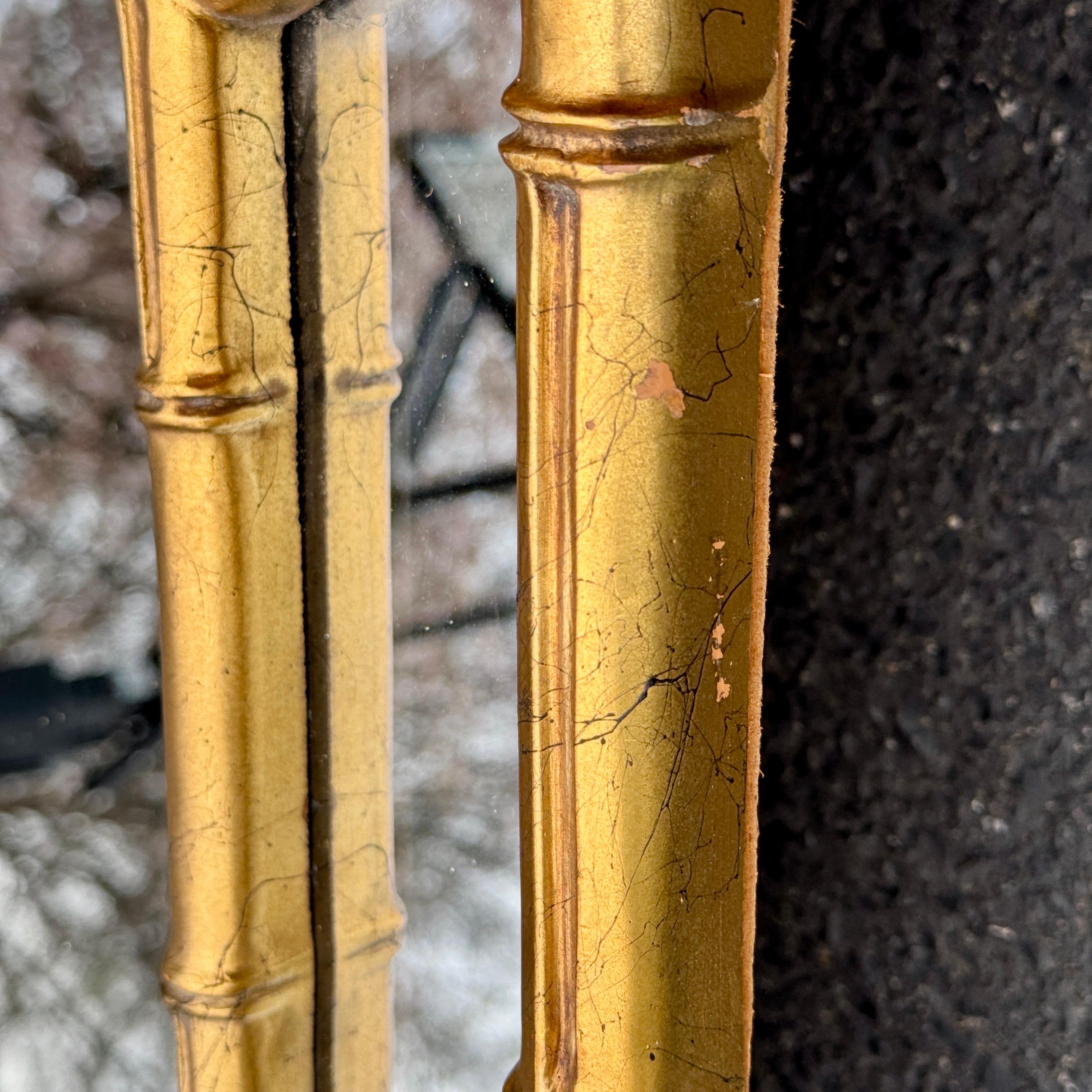 Mid-Century Faux Bamboo Gold Gilt Bamboo Wall Mirror For Sale 4