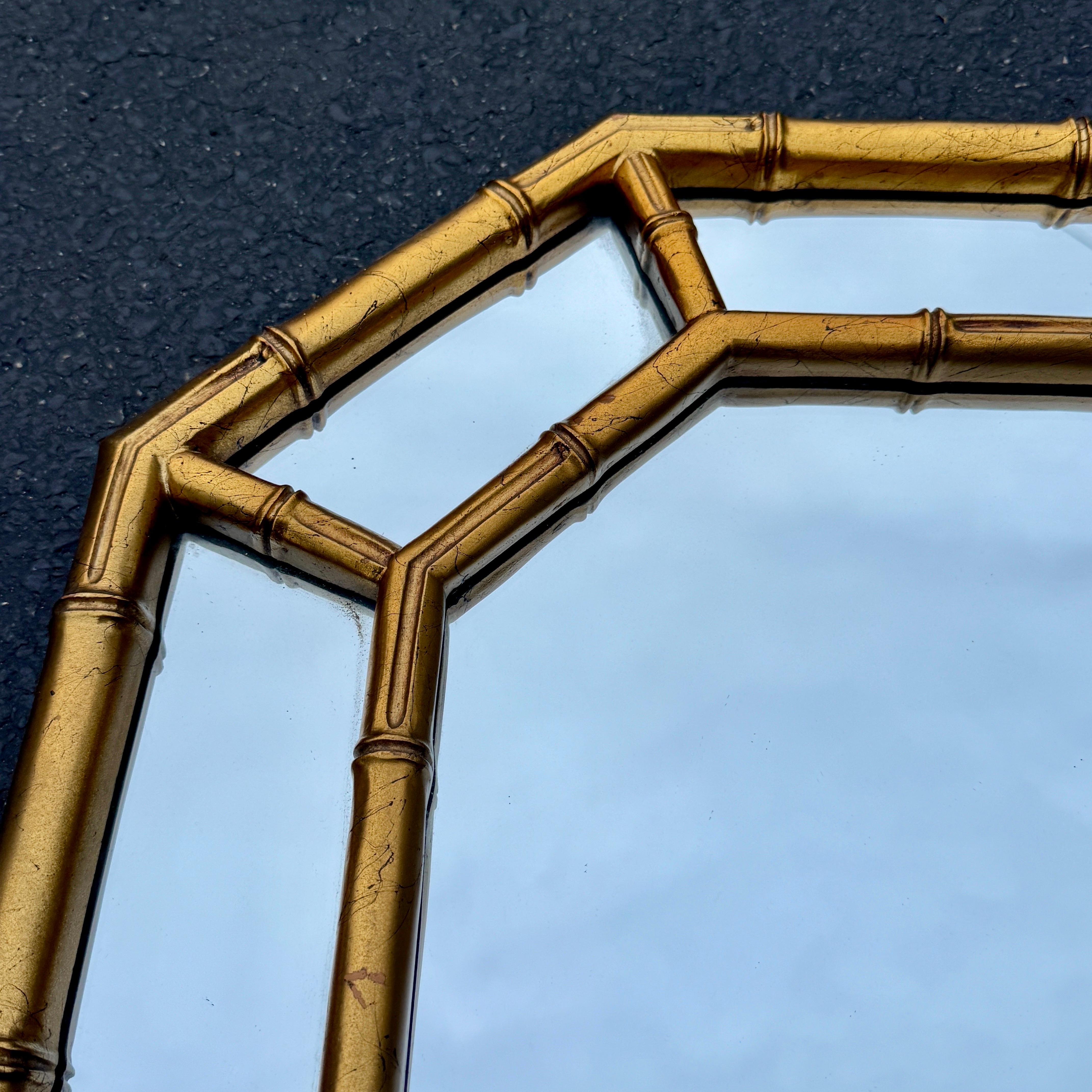 Mid-Century Modern Mid-Century Faux Bamboo Gold Gilt Bamboo Wall Mirror For Sale