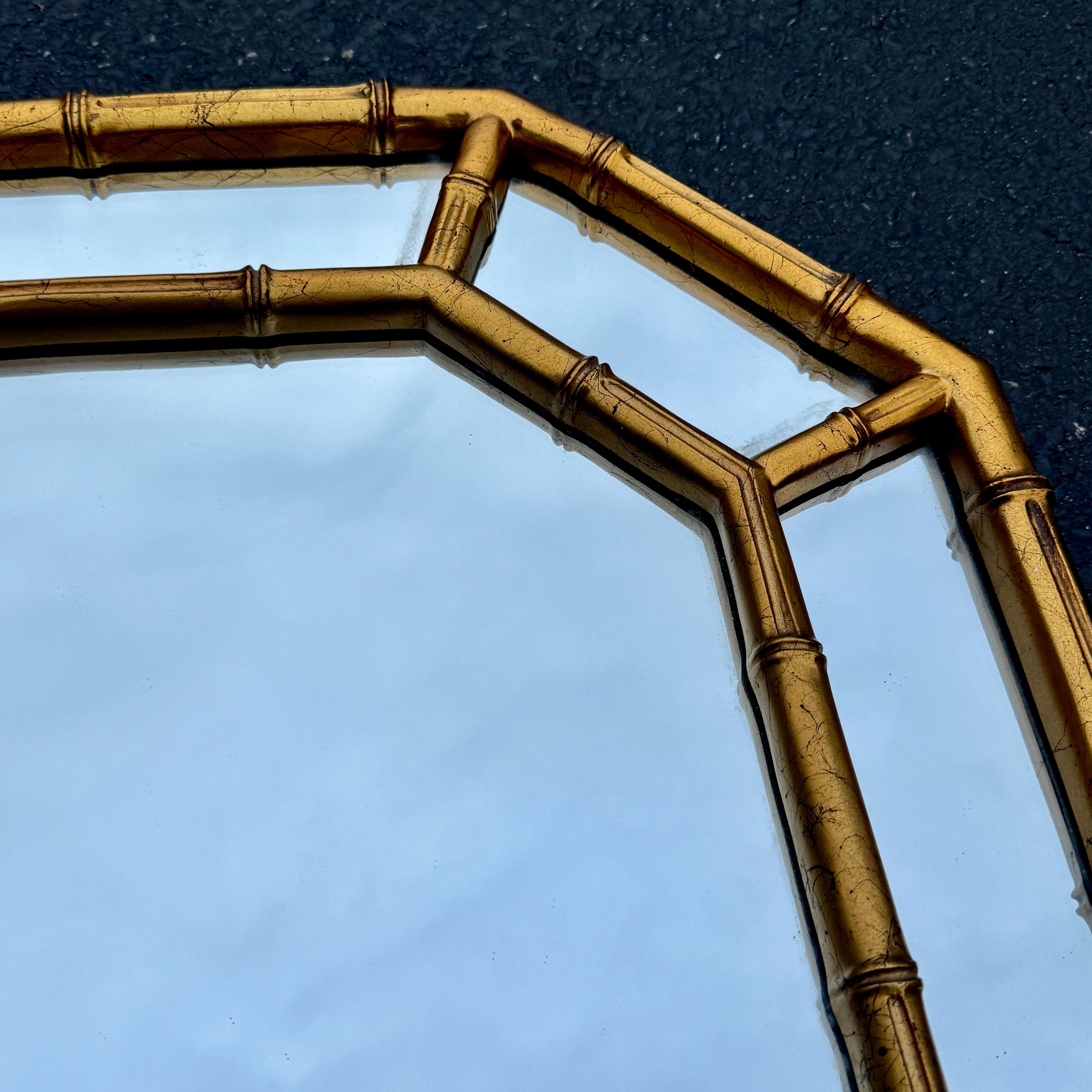 North American Mid-Century Faux Bamboo Gold Gilt Bamboo Wall Mirror For Sale