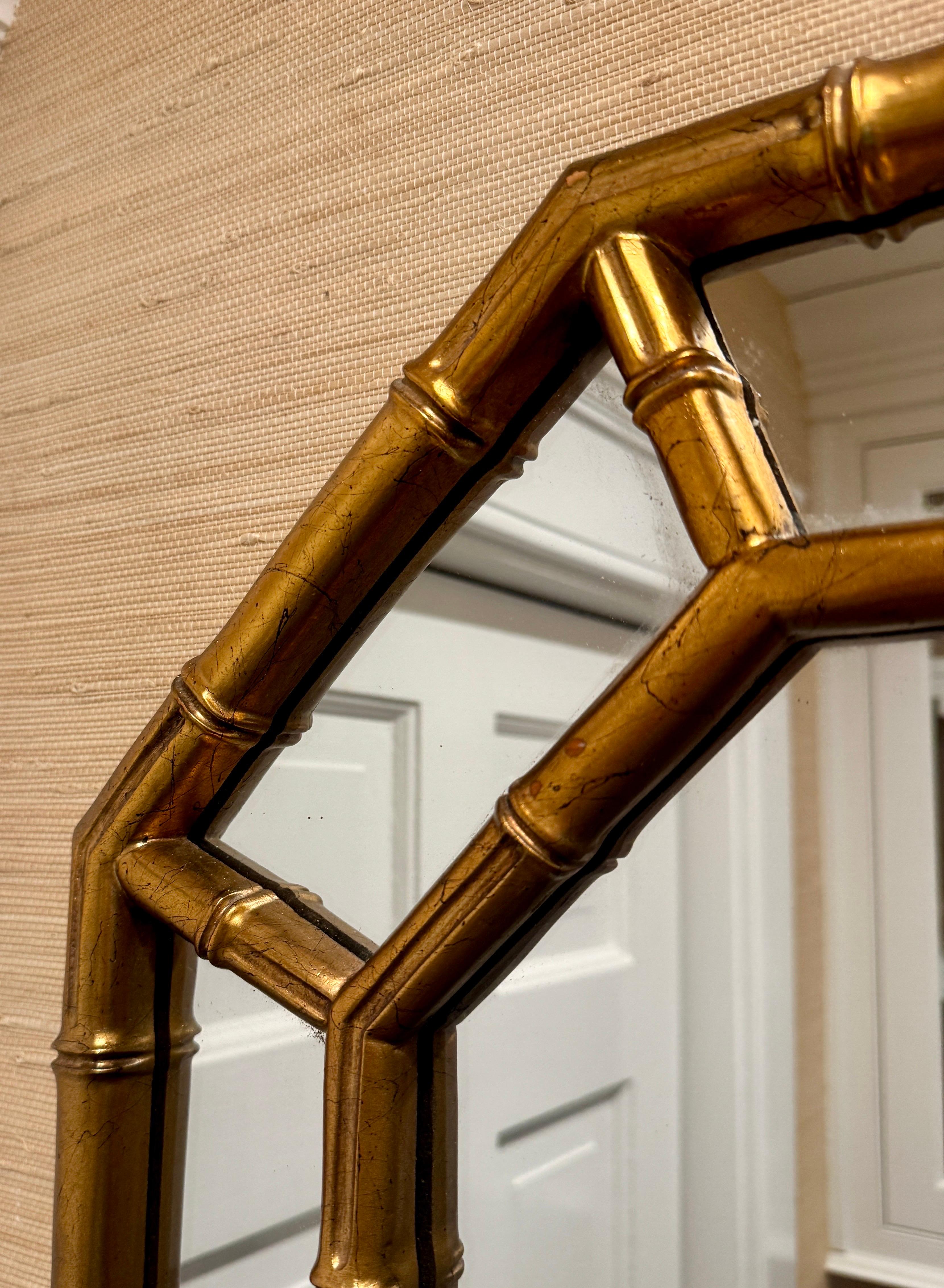 Hand-Crafted Mid-Century Faux Bamboo Gold Gilt Bamboo Wall Mirror For Sale