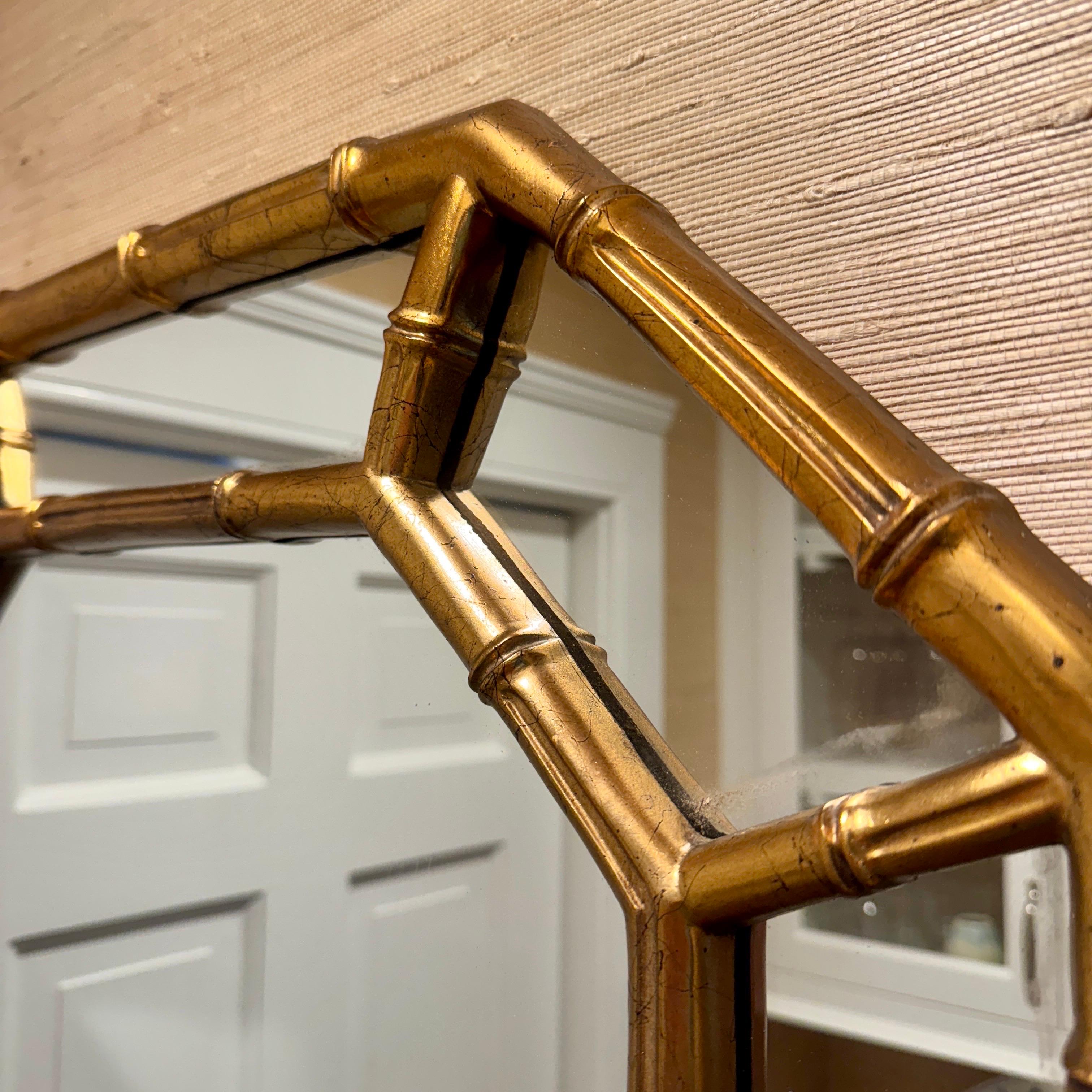 Mid-Century Faux Bamboo Gold Gilt Bamboo Wall Mirror In Good Condition For Sale In Haddonfield, NJ