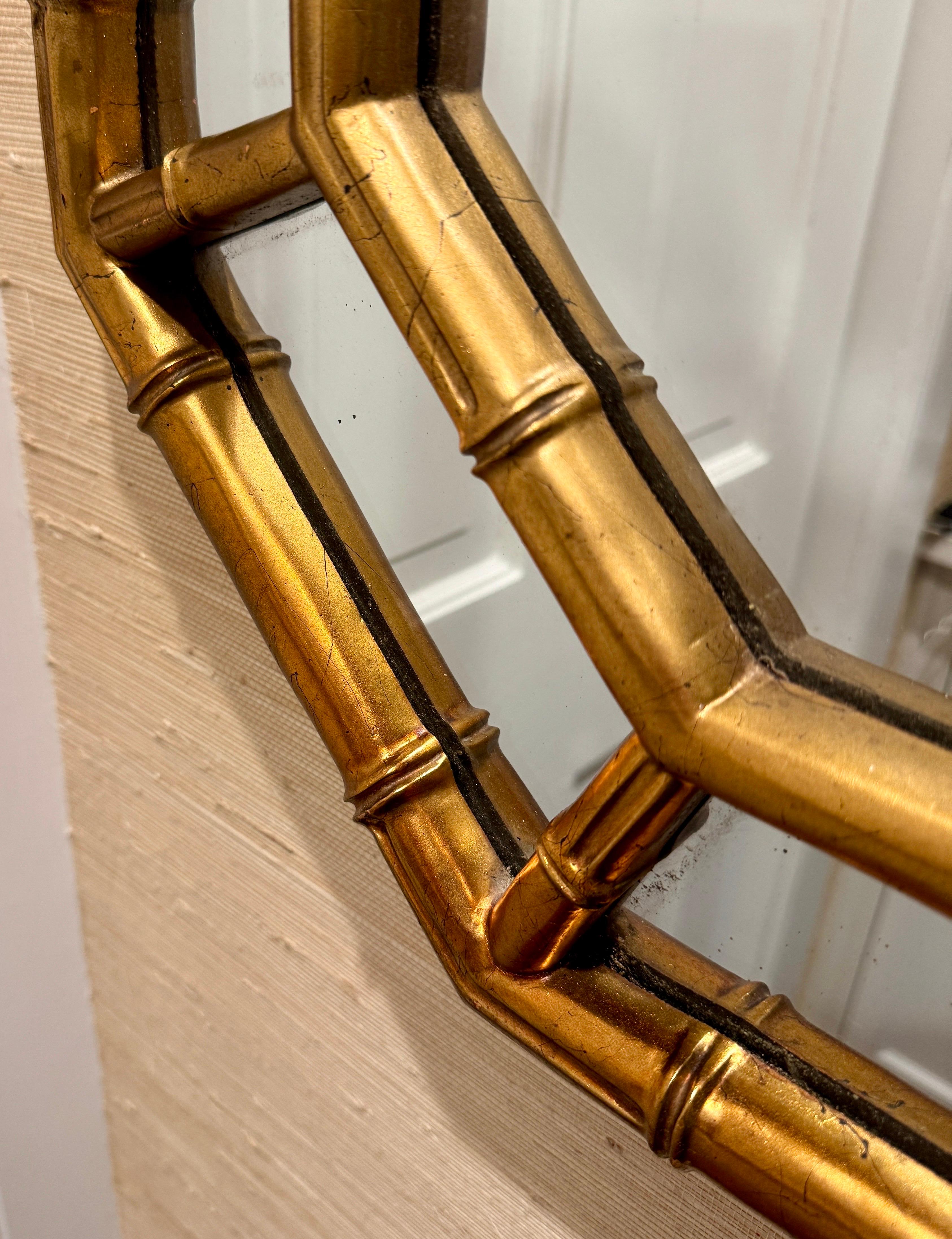 20th Century Mid-Century Faux Bamboo Gold Gilt Bamboo Wall Mirror For Sale